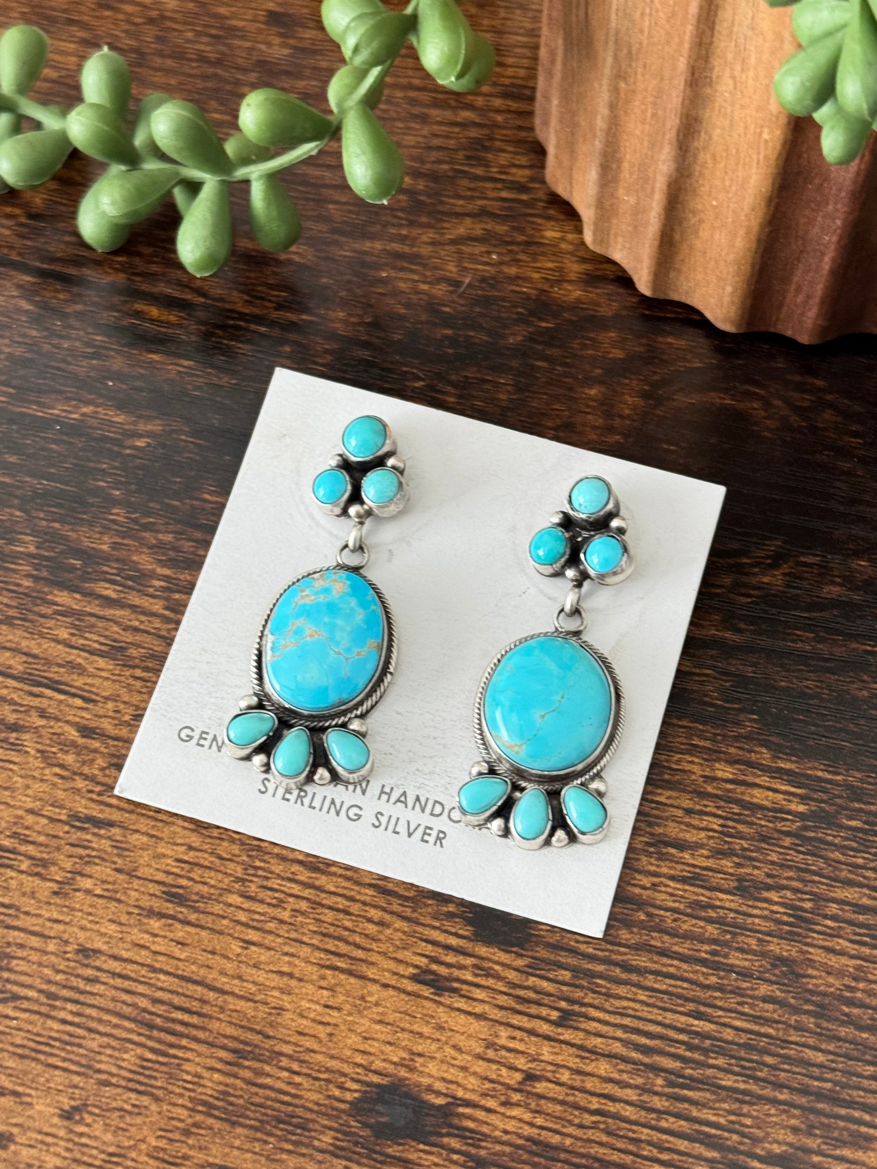 Eleanor Largo Royston Turquoise & Sterling Silver Post Dangle Earrings