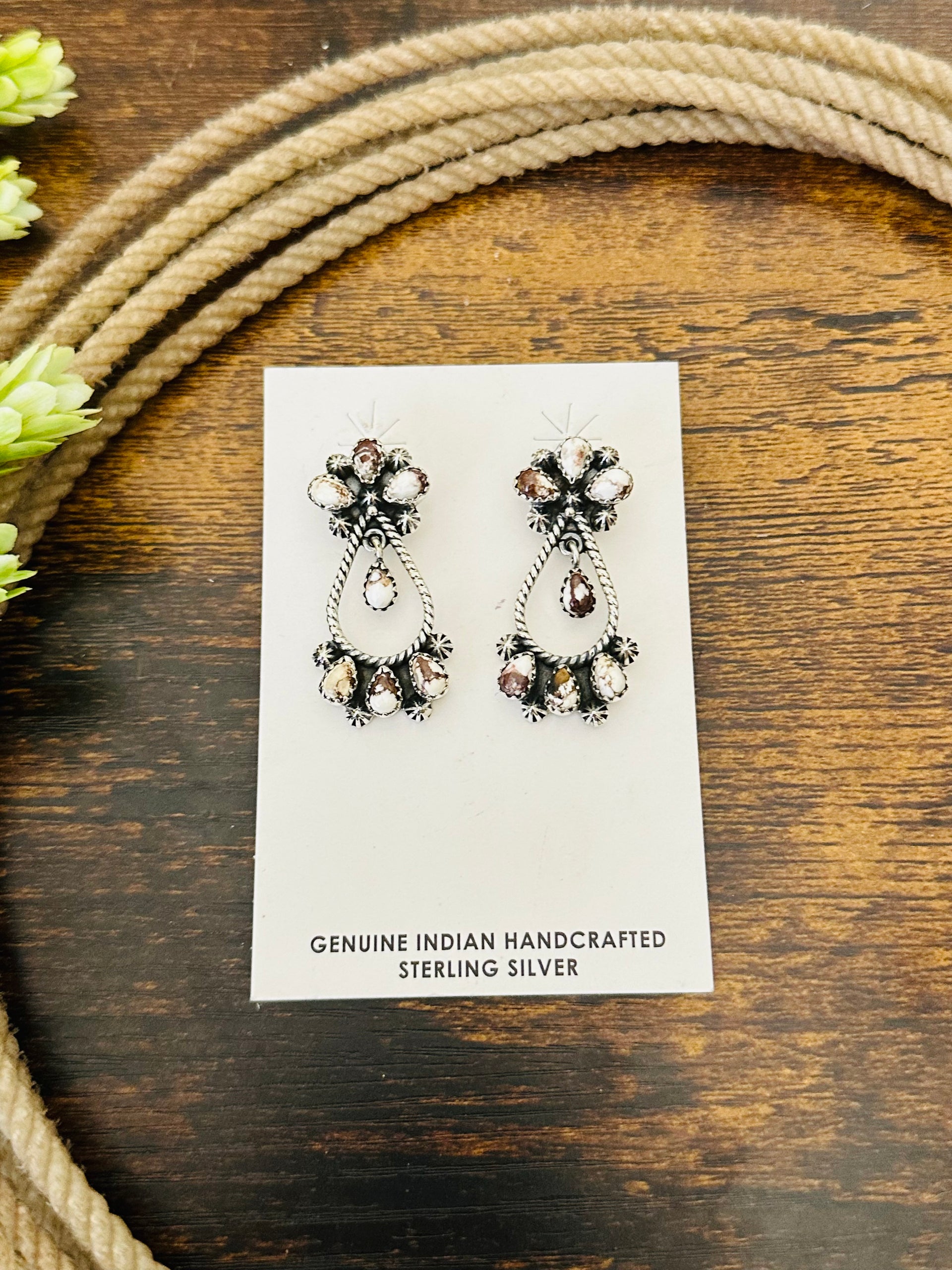 Southwest Handmade Wild Horse & Sterling Silver Post Dangle Earrings