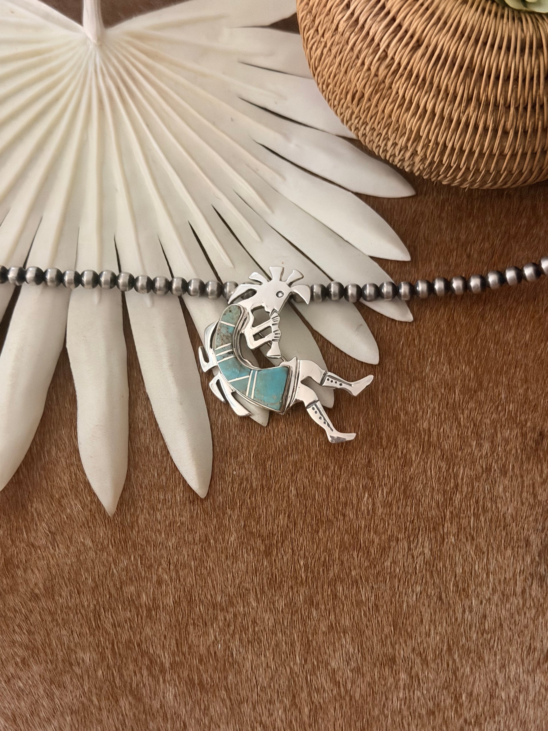 Navajo Made Mine 8 Turquoise & Sterling Silver Kokopelli Pin/Pendant