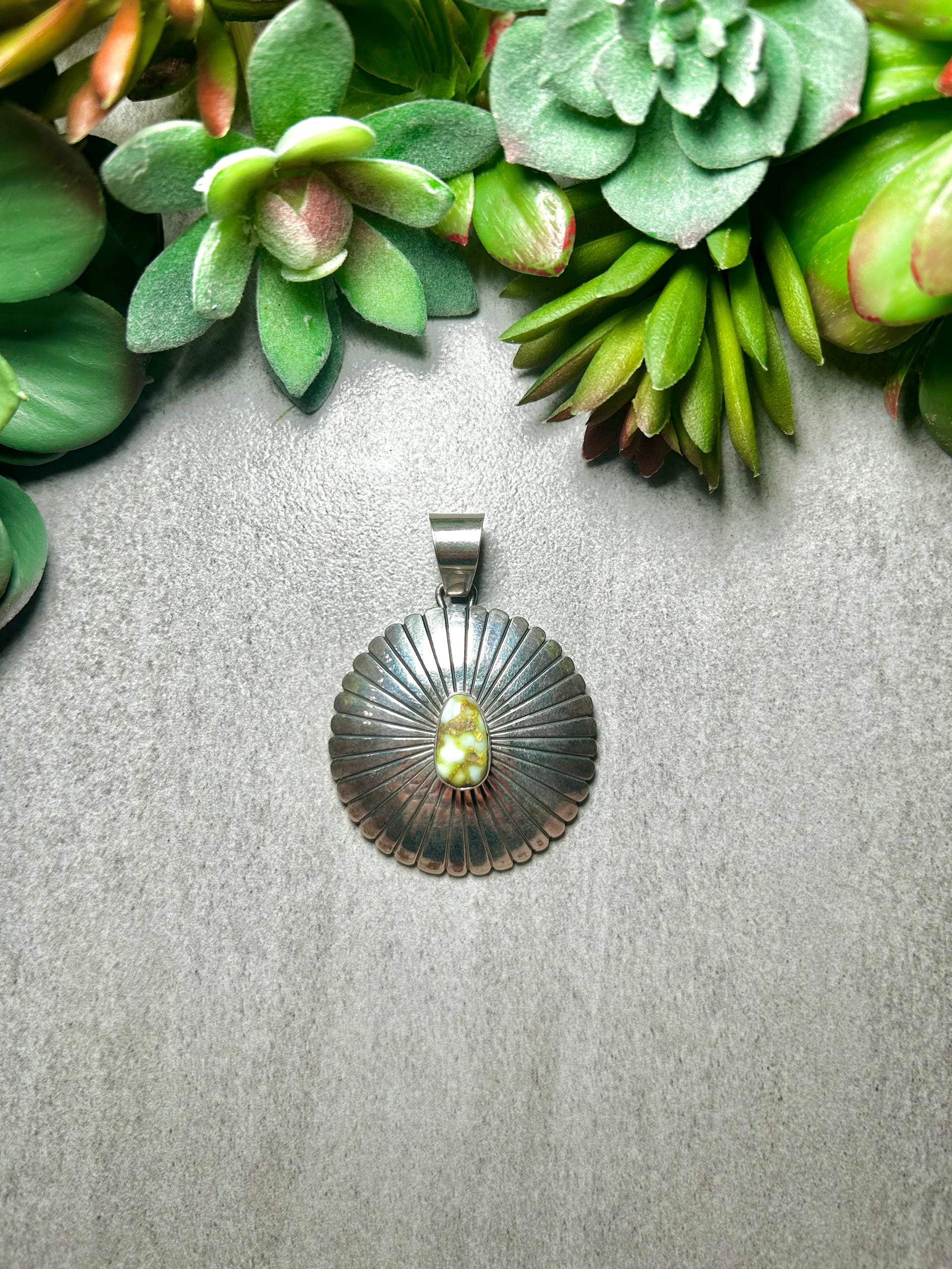 Navajo Made Palomino Variscite & Sterling Silver Pendant