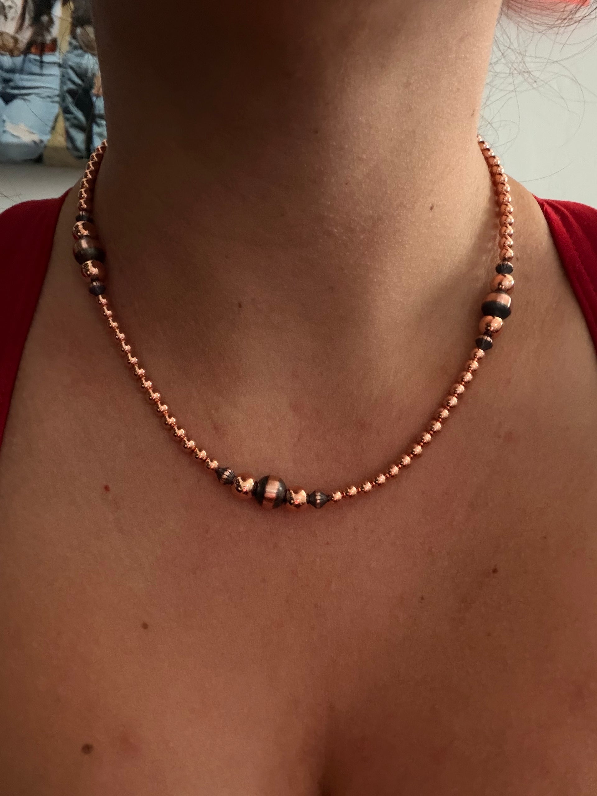 Navajo Strung Copper Machine Made Pearl Necklace