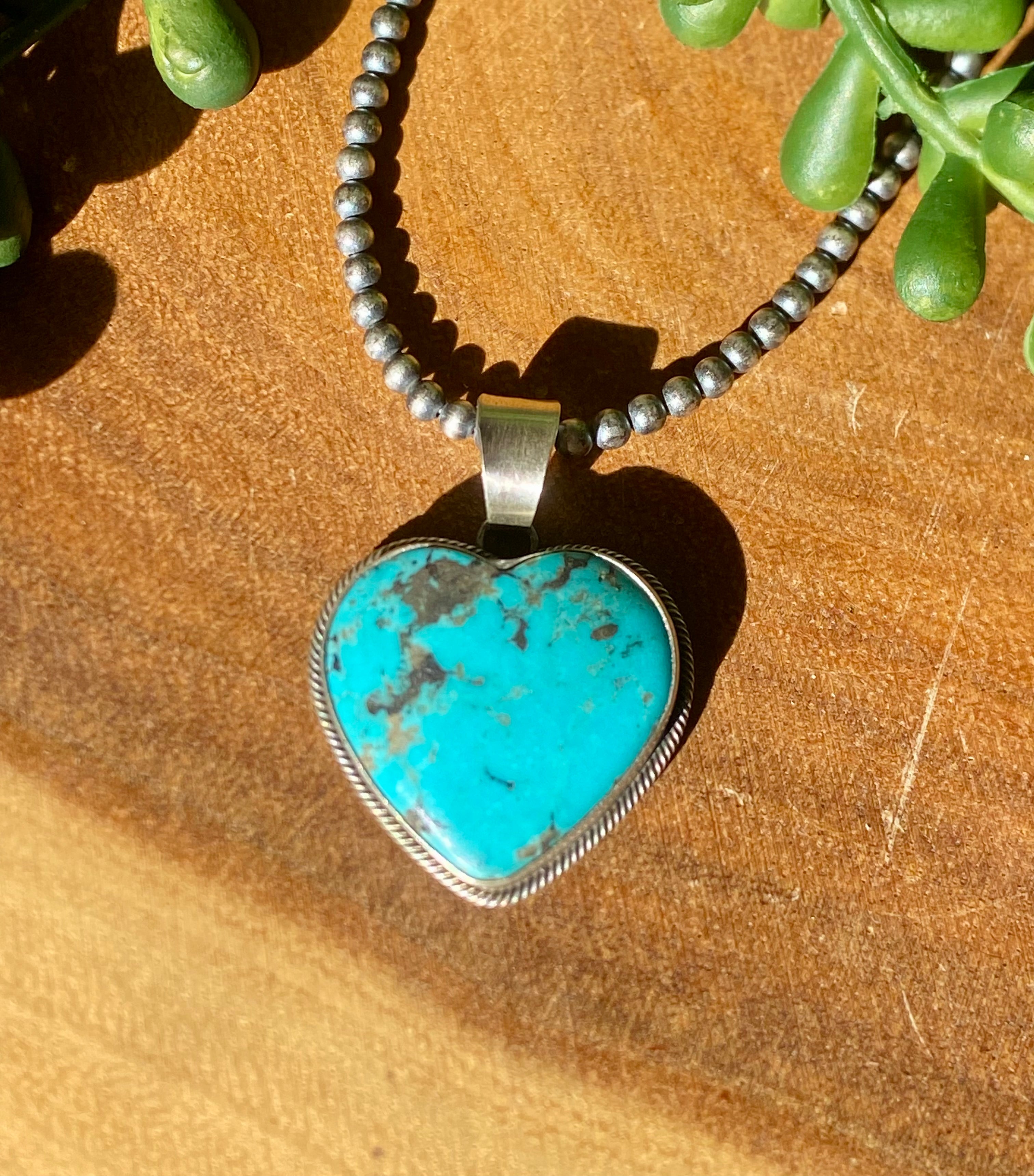 Navajo Made Kingman Turquoise & Sterling Silver Heart Shape PENDANT ONLY