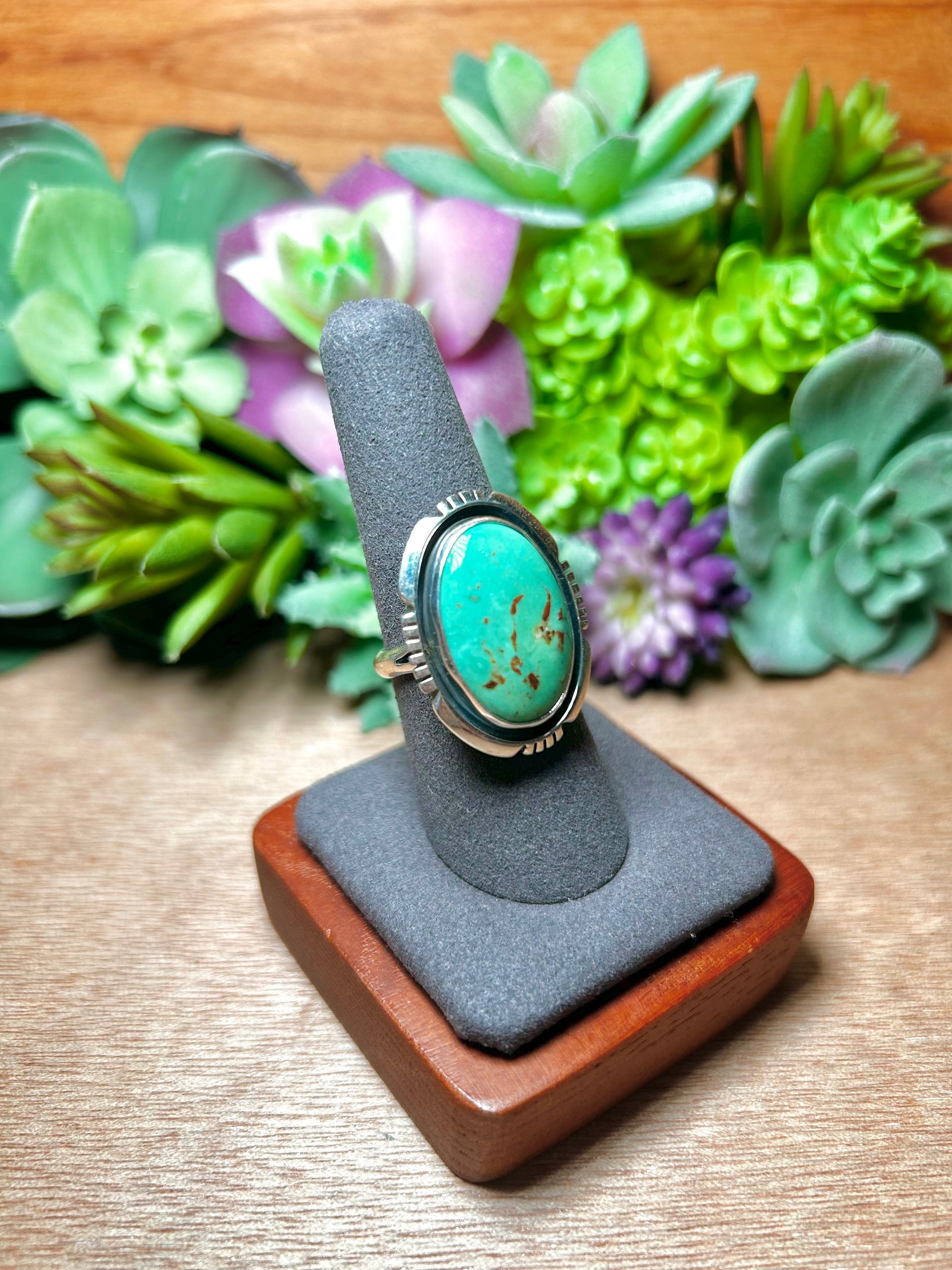 Navajo Made Kingman Turquoise & Sterling Silver Ring Size 8
