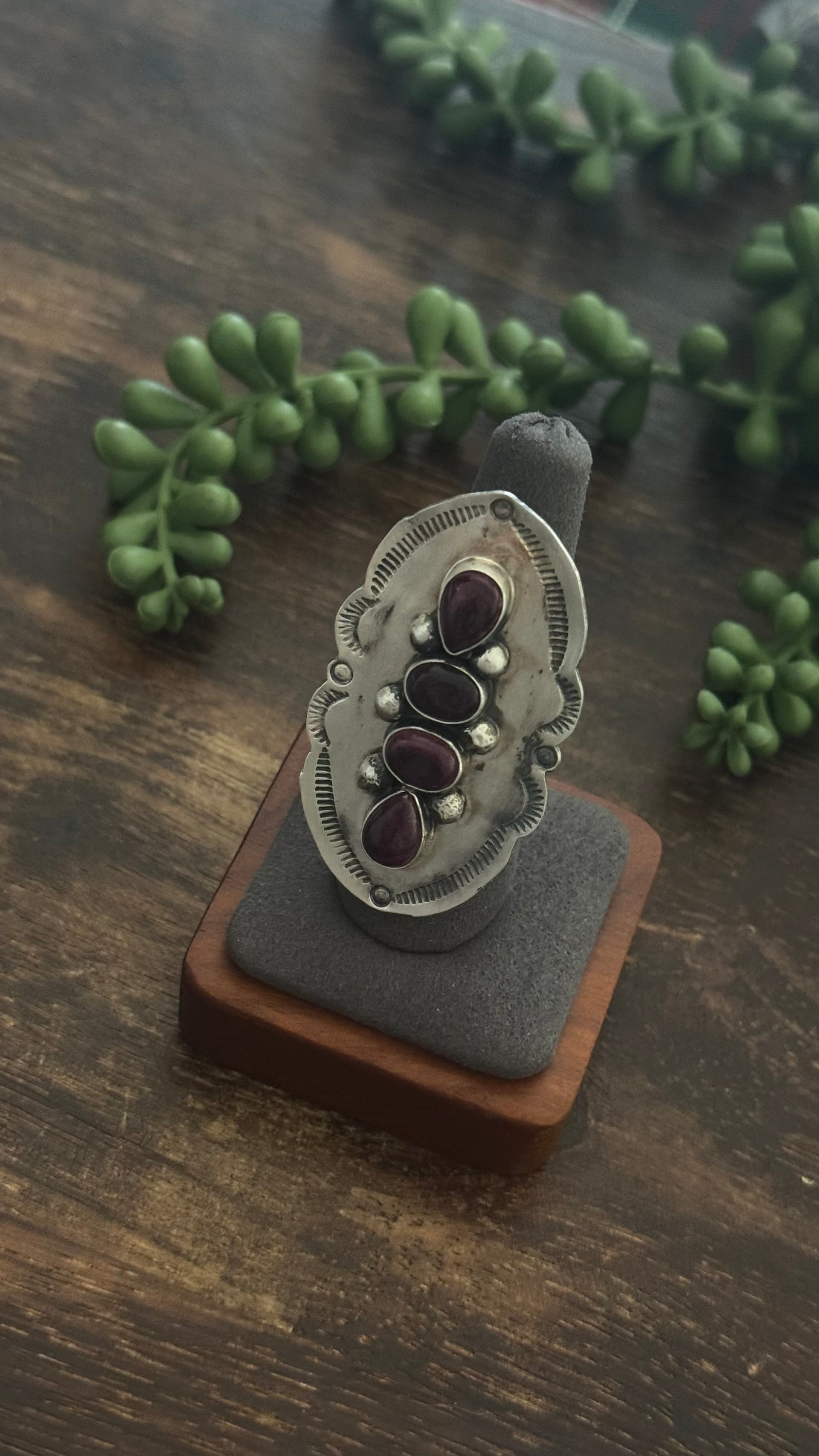 Navajo Made Purple Spiny Oyster & Sterling Silver Adjustable Ring