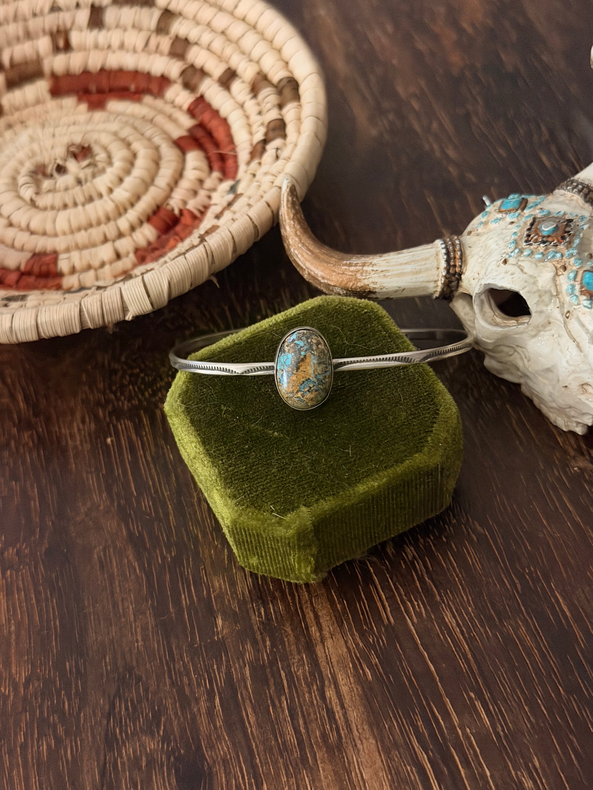 Navajo Made Royston Turquoise  & Sterling Silver Cuff Bracelet