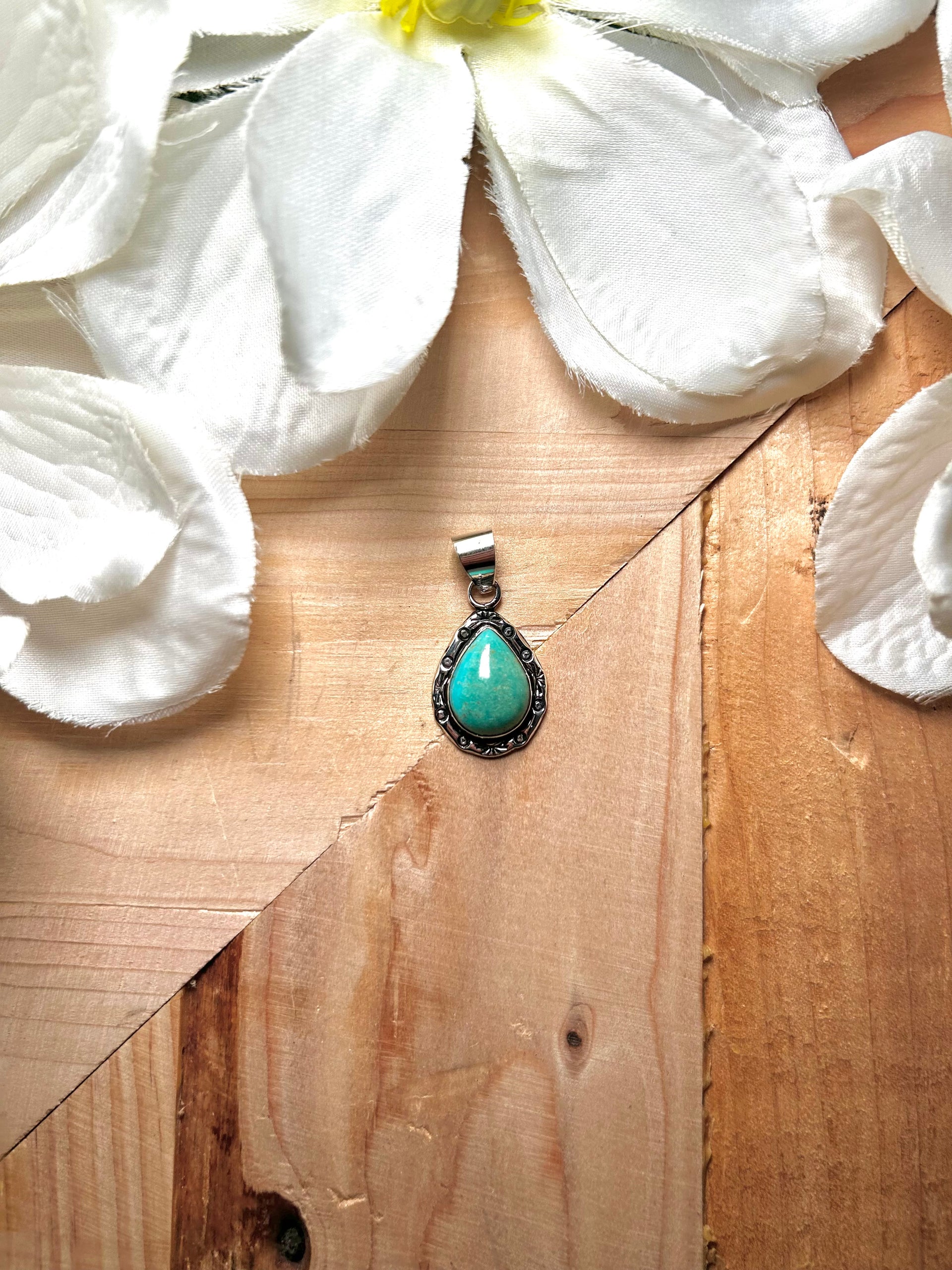 Navajo Made Fox  Turquoise & Sterling Silver Pendant