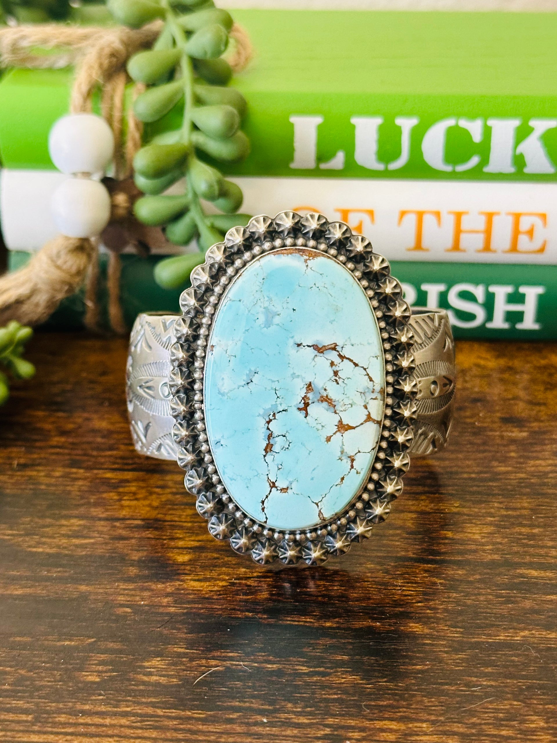 Navajo Made Golden Hills Turquoise & Sterling Silver Cuff Bracelet