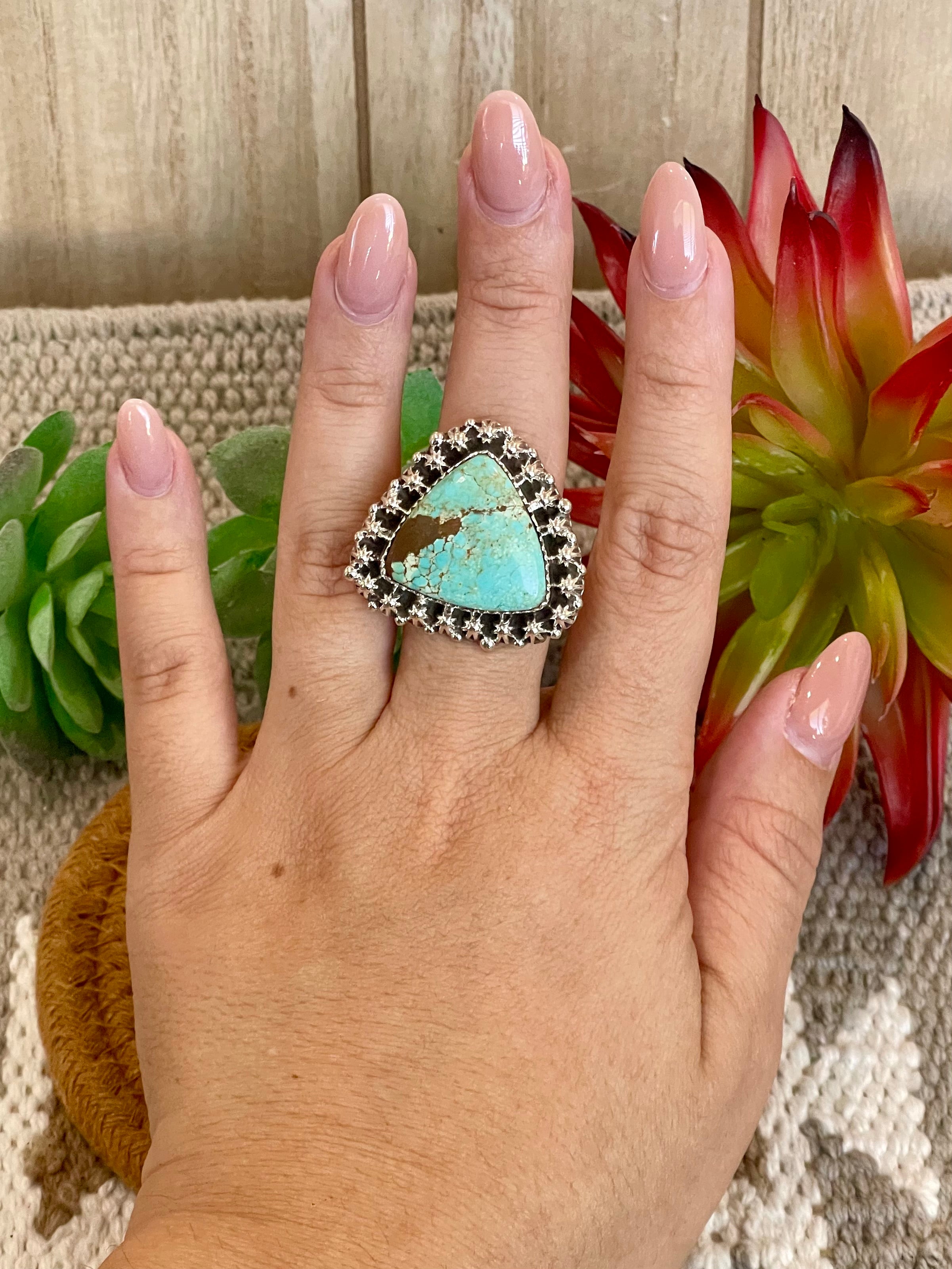 Southwest Handmade Number 8 Turquoise & Sterling Silver Adjustable Ring