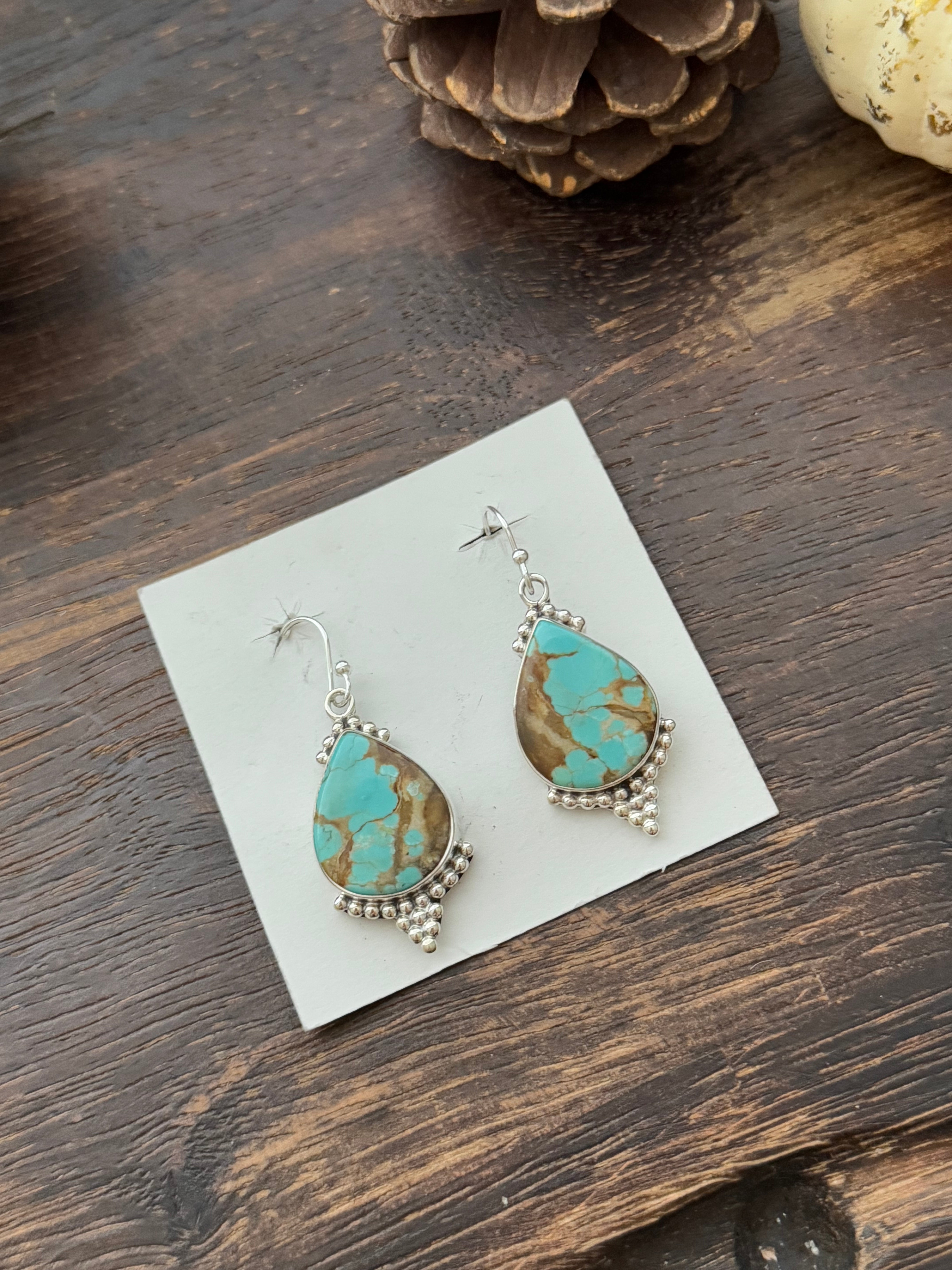 Southwest Handmade #8 Turquoise & Sterling Silver Dangle Earrings