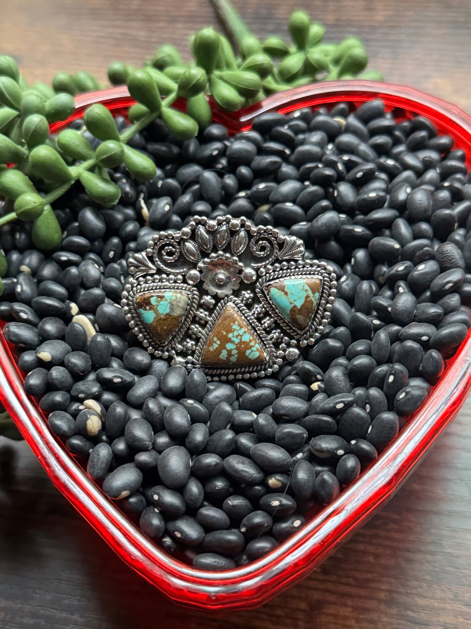 Southwest Handmade #8 Turquoise & Sterling Silver Adjustable Cluster Ring
