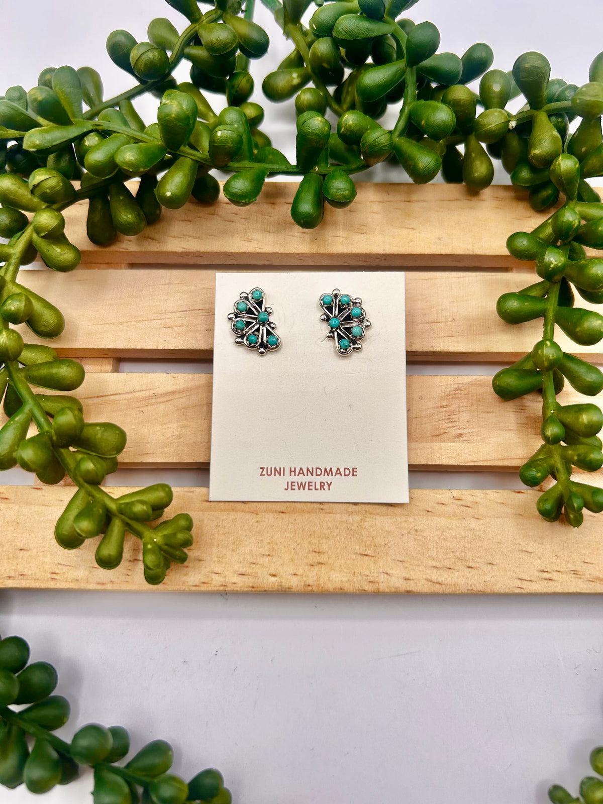 Zuni Made Kingman Turquoise & Sterling Silver Post Earrings