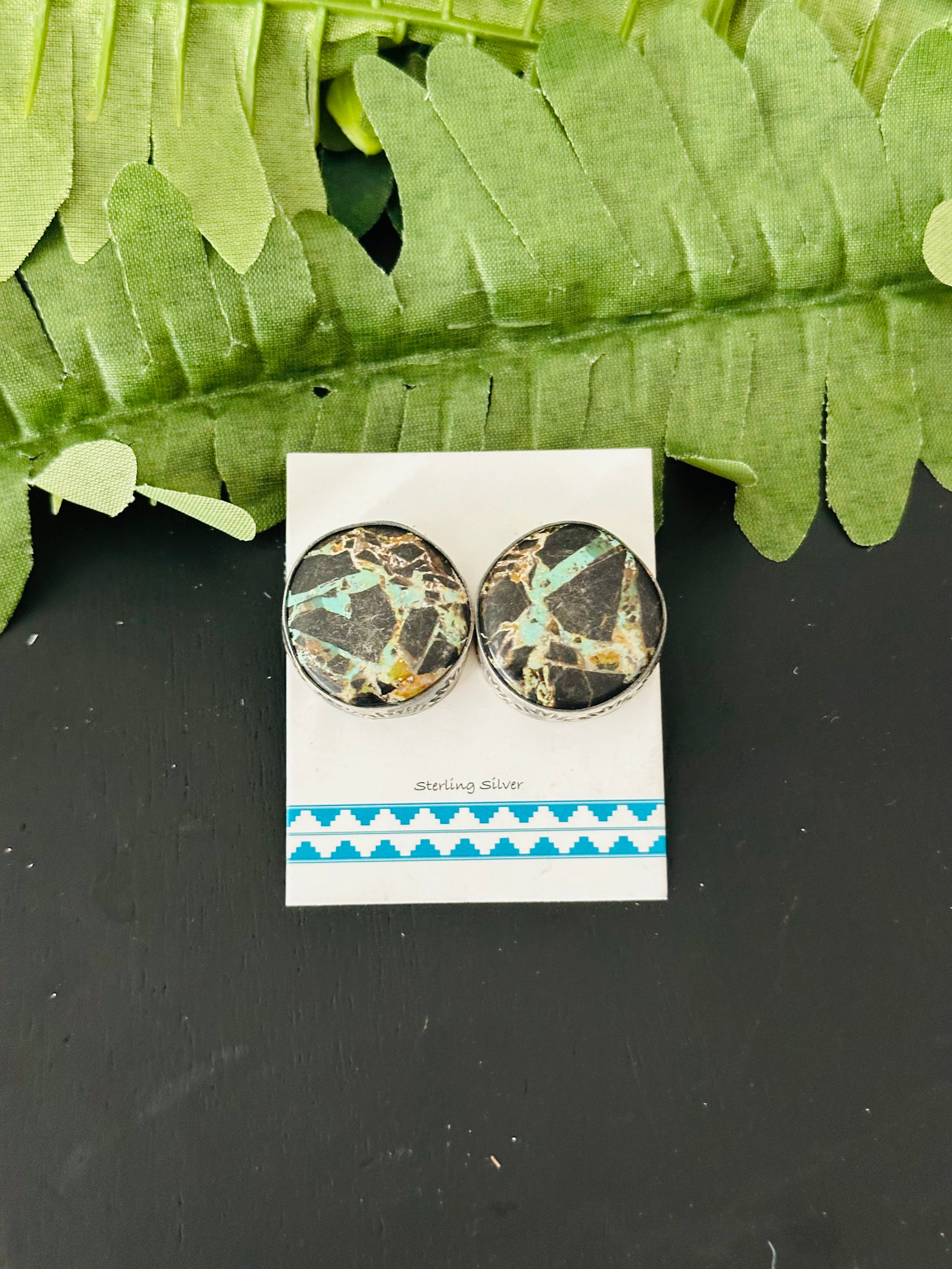 Pete Skeets Black Jack Turquoise & Sterling Silver Post Earrings