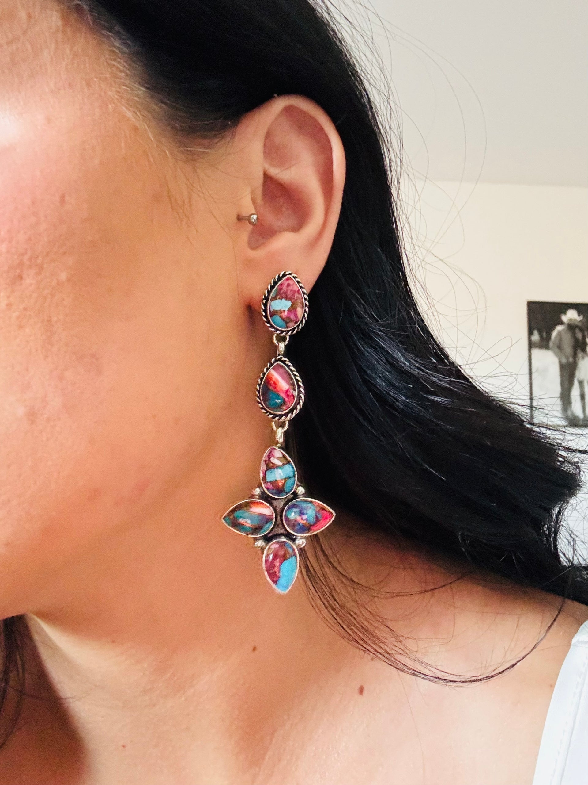 Ronald Lee Pink Mohave Turquoise & Sterling Silver Post Earrings