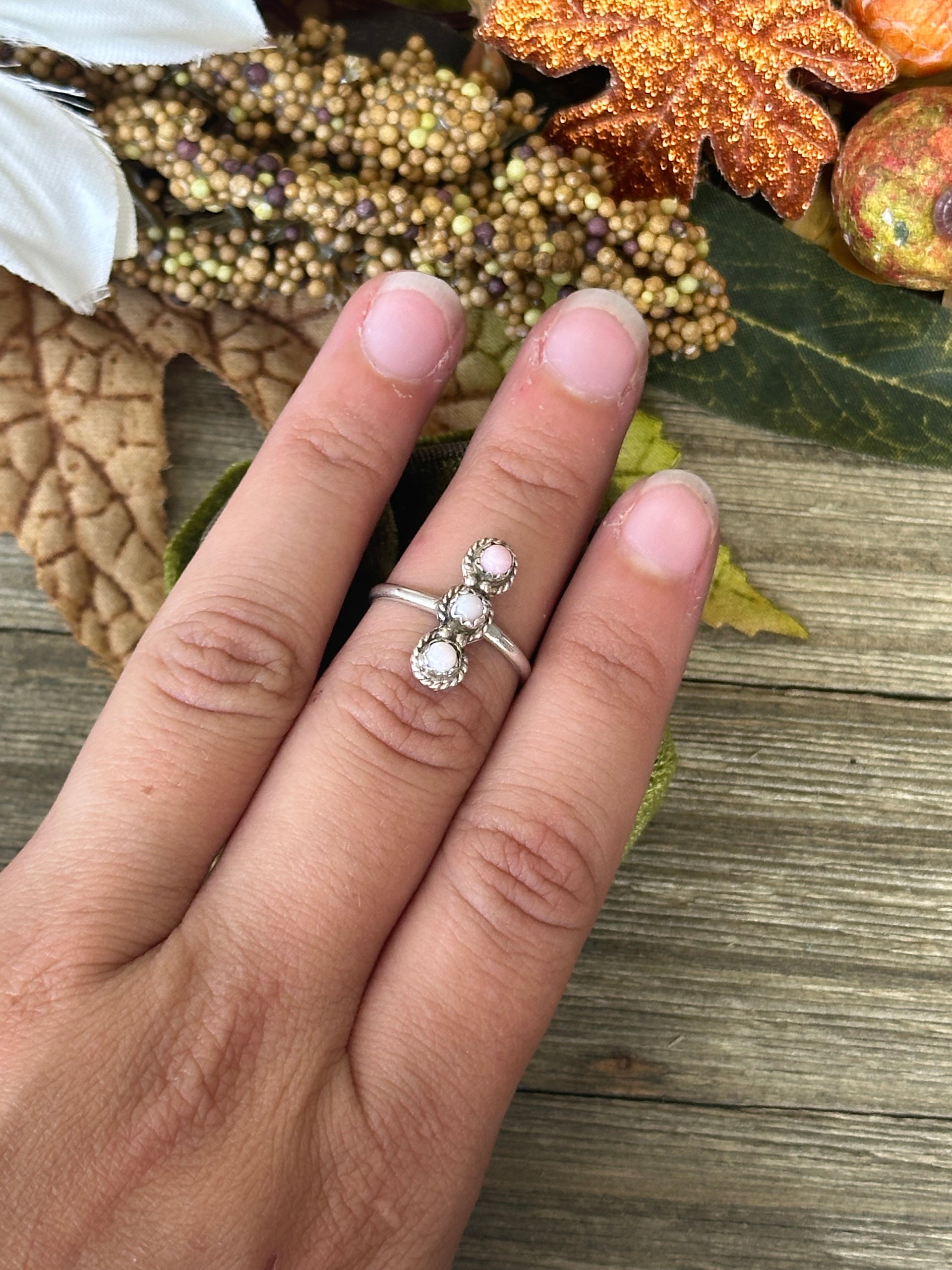 Navajo Made Pink Conch & Sterling Silver Ring
