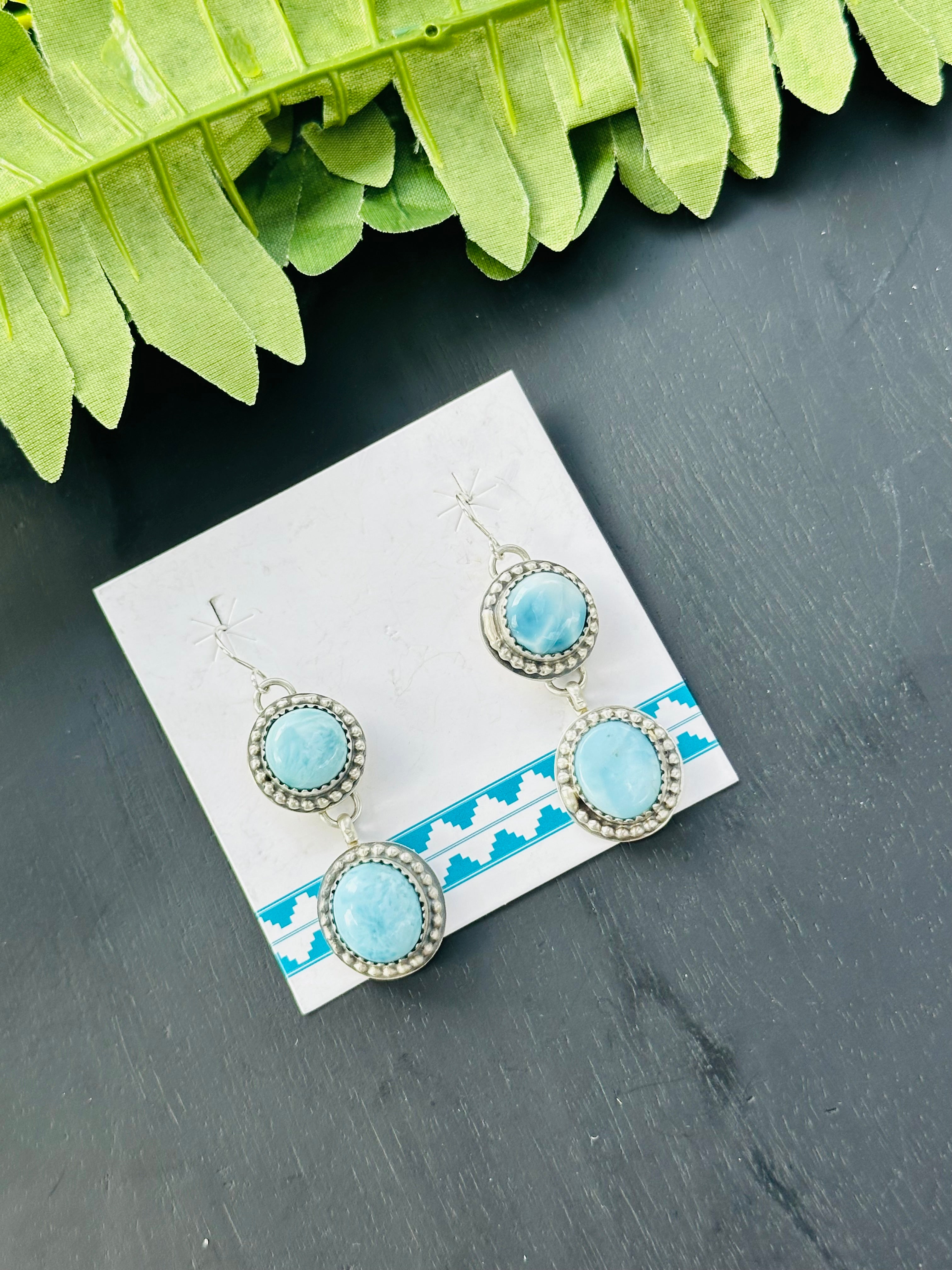 Kevin Begay Larimar & Sterling Silver Dangle Earrings