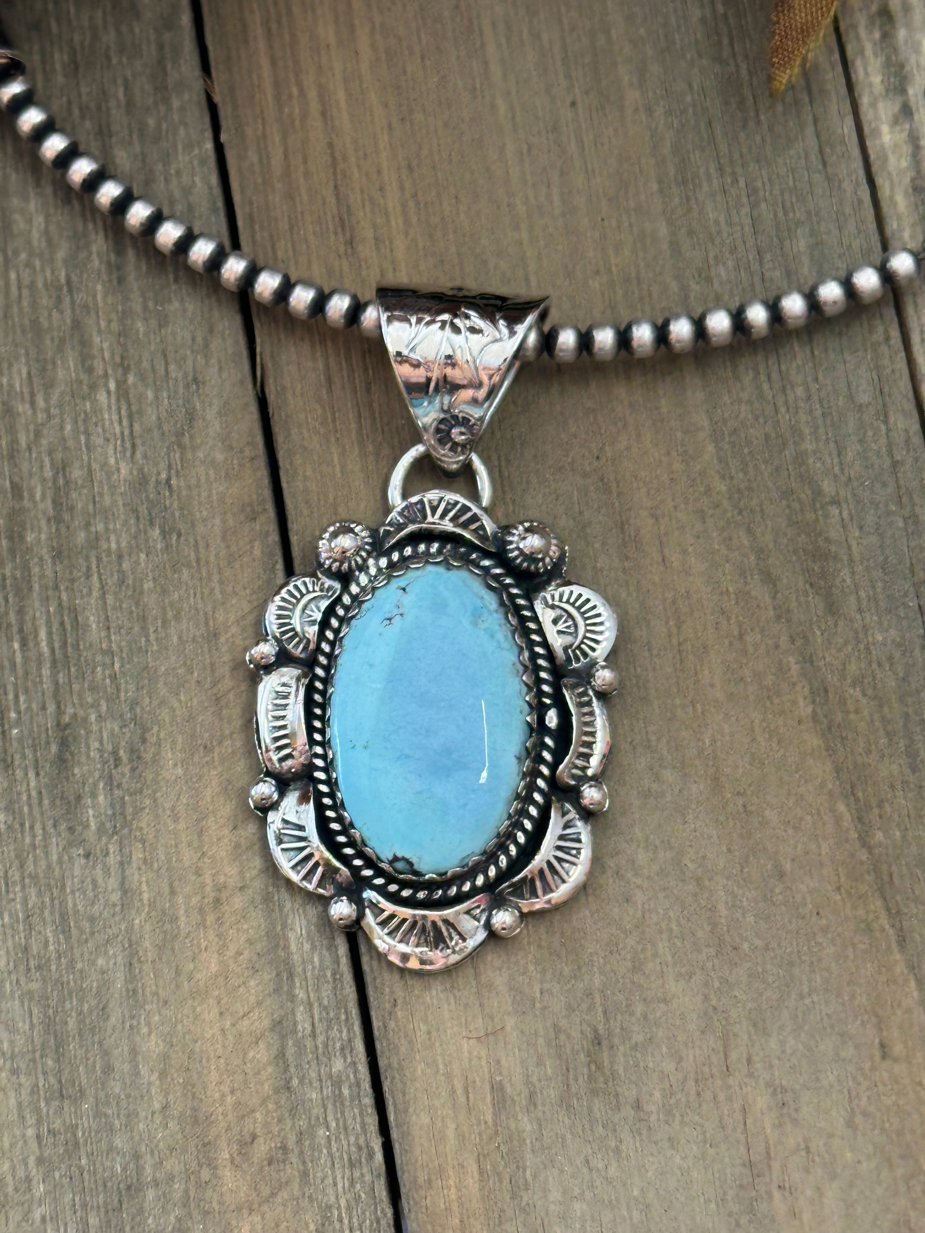 Southwest Handmade Golden Hills Turquoise & Sterling Silver Pendant