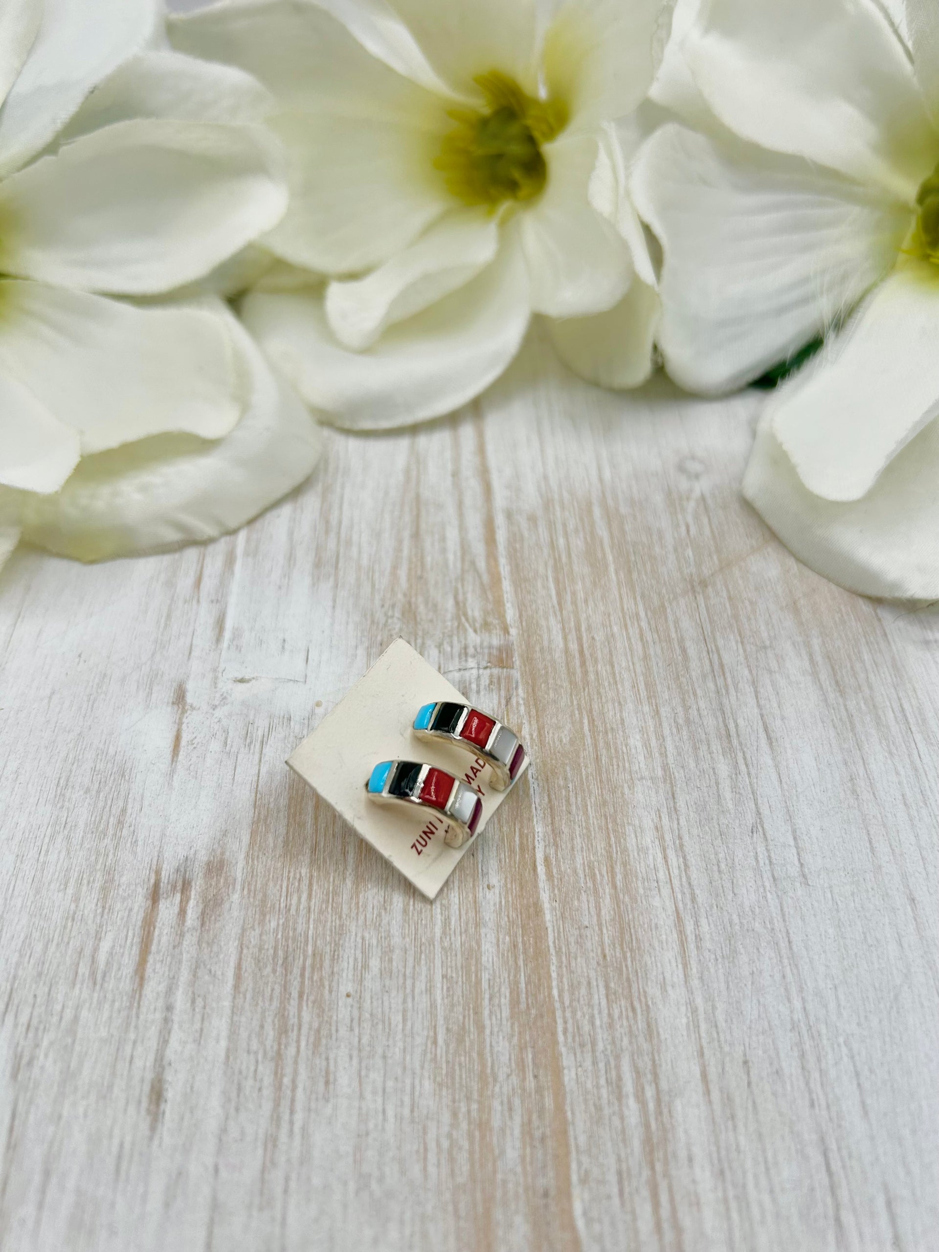 Zuni Made Multi Stone & Sterling Silver Post Earrings