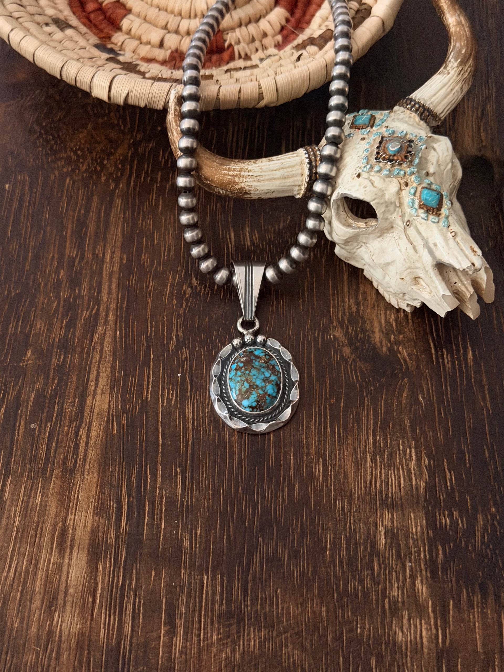 Navajo Made High Grade Kingman Turquoise & Sterling Silver Pendant