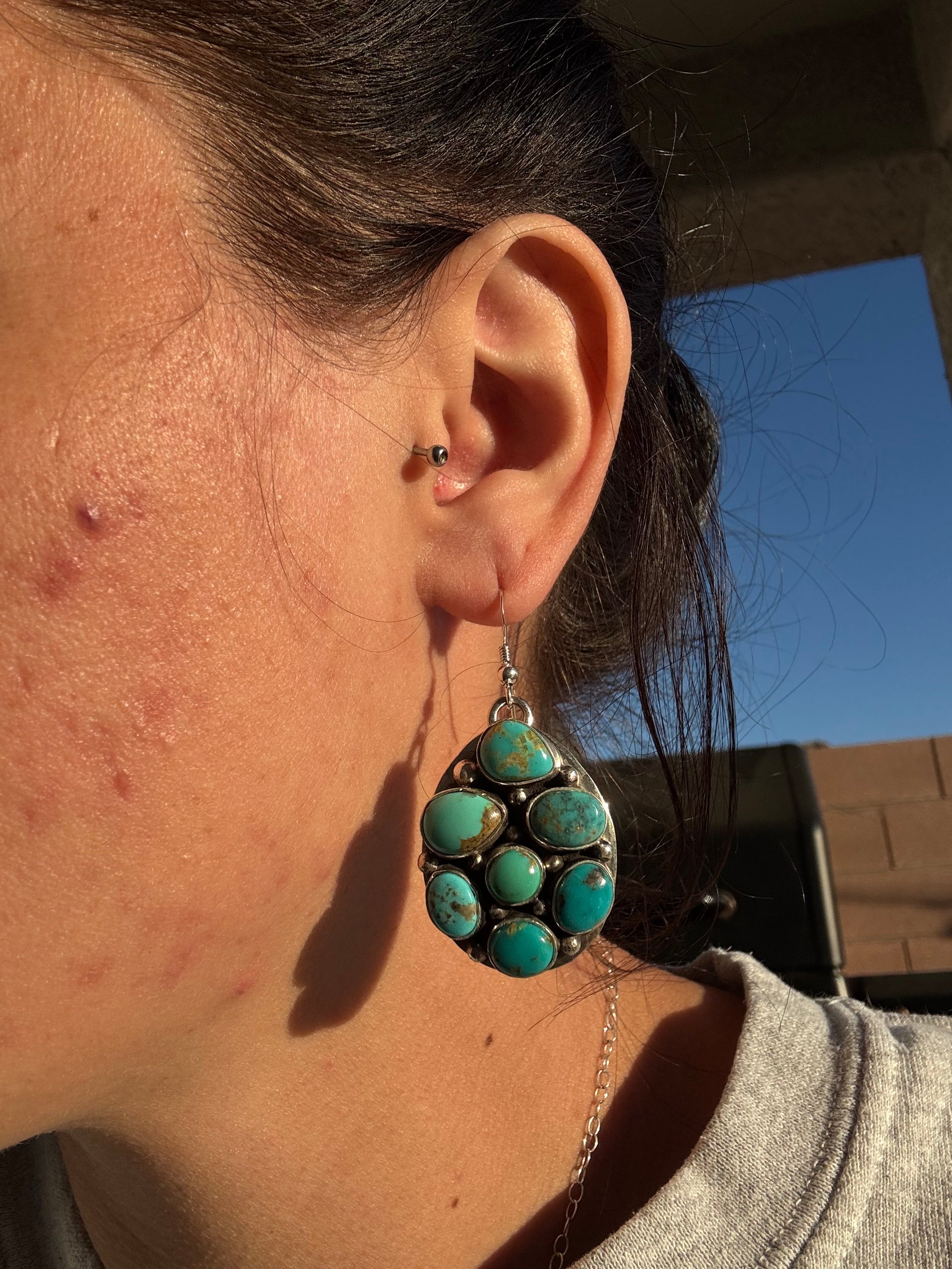 Emer Thompson Kingman Turquoise & Sterling Silver Cluster Earrings