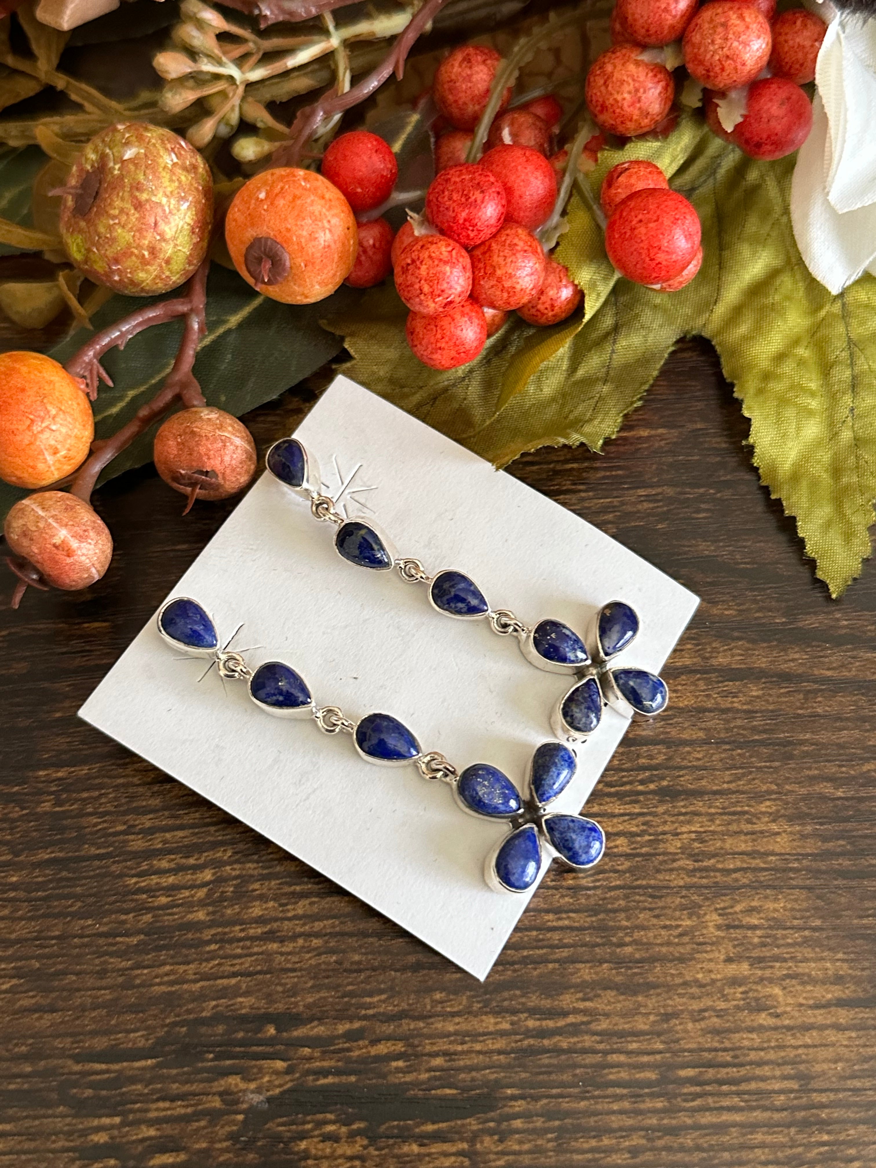 Navajo Made Lapis  & Sterling Silver Earrings