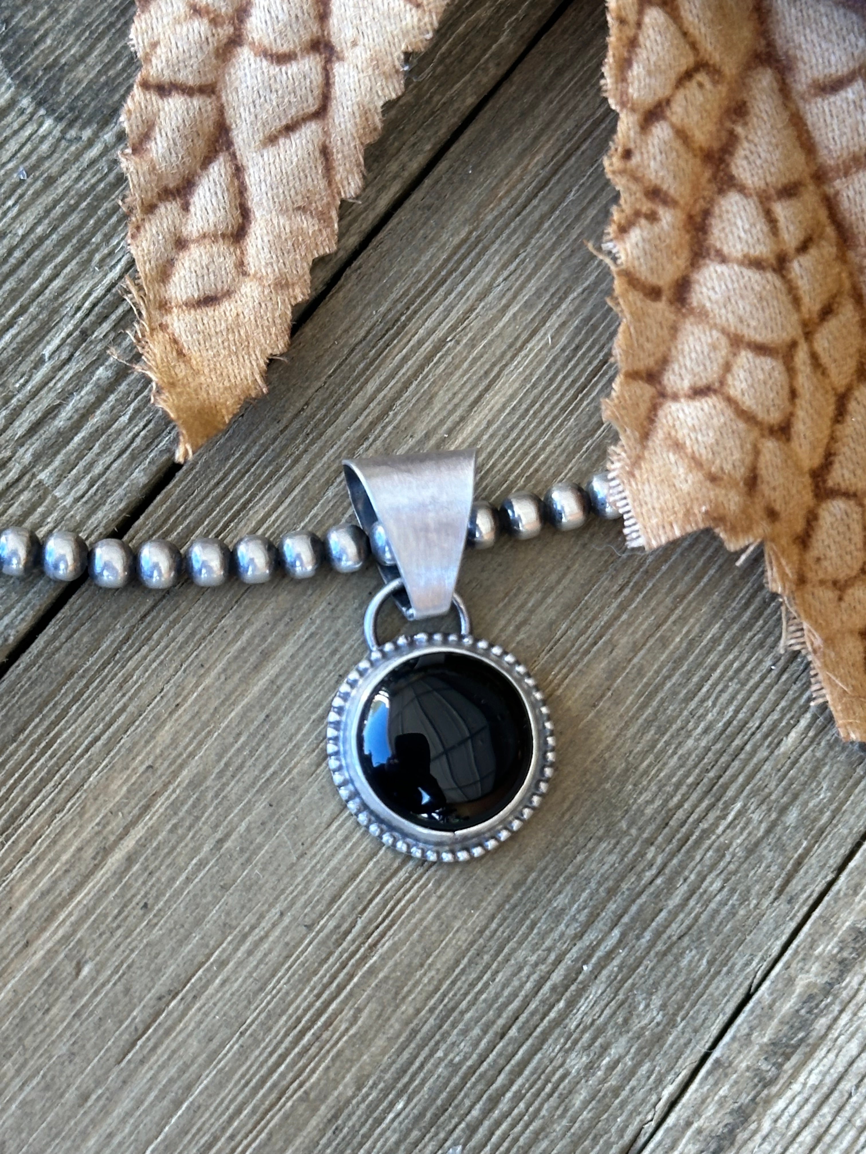 Navajo Made Onyx & Sterling Silver Pendant