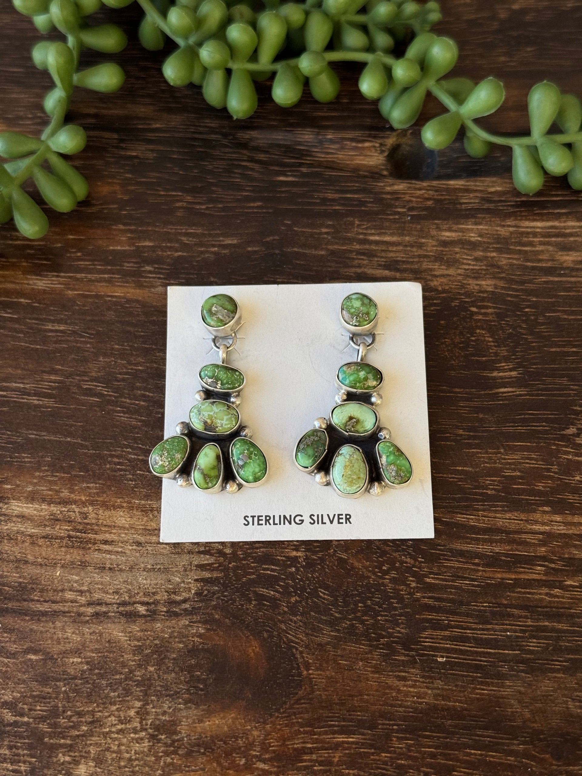 Sheila Becenti Sonoran Gold Turquoise & Sterling Silver Post Dangle Cluster Earrings