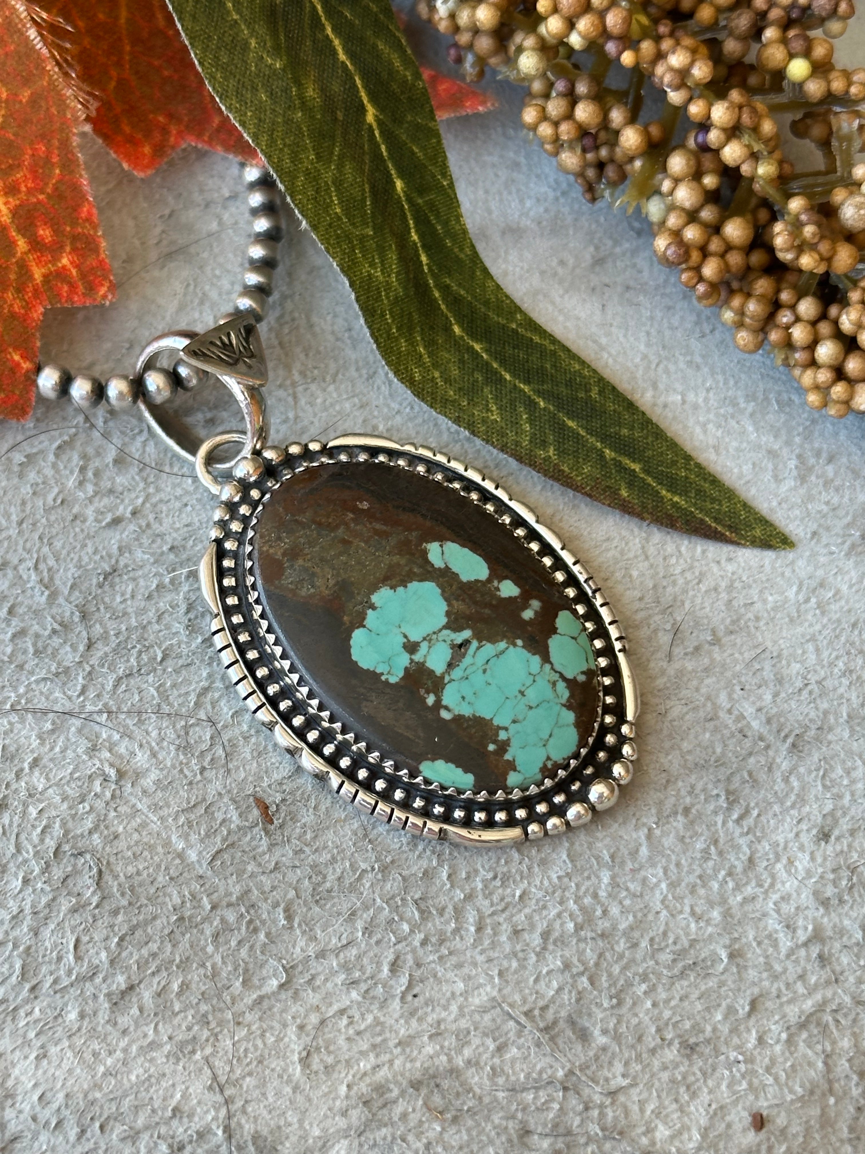 Southwest Handmade #8 Turquoise & Sterling Silver Pendant