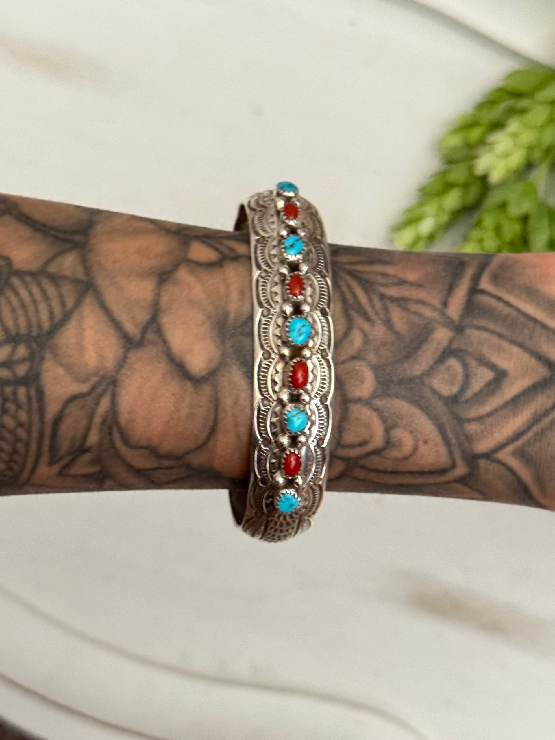 Navajo Made Multi Stone & Sterling Silver Cuff Bracelet