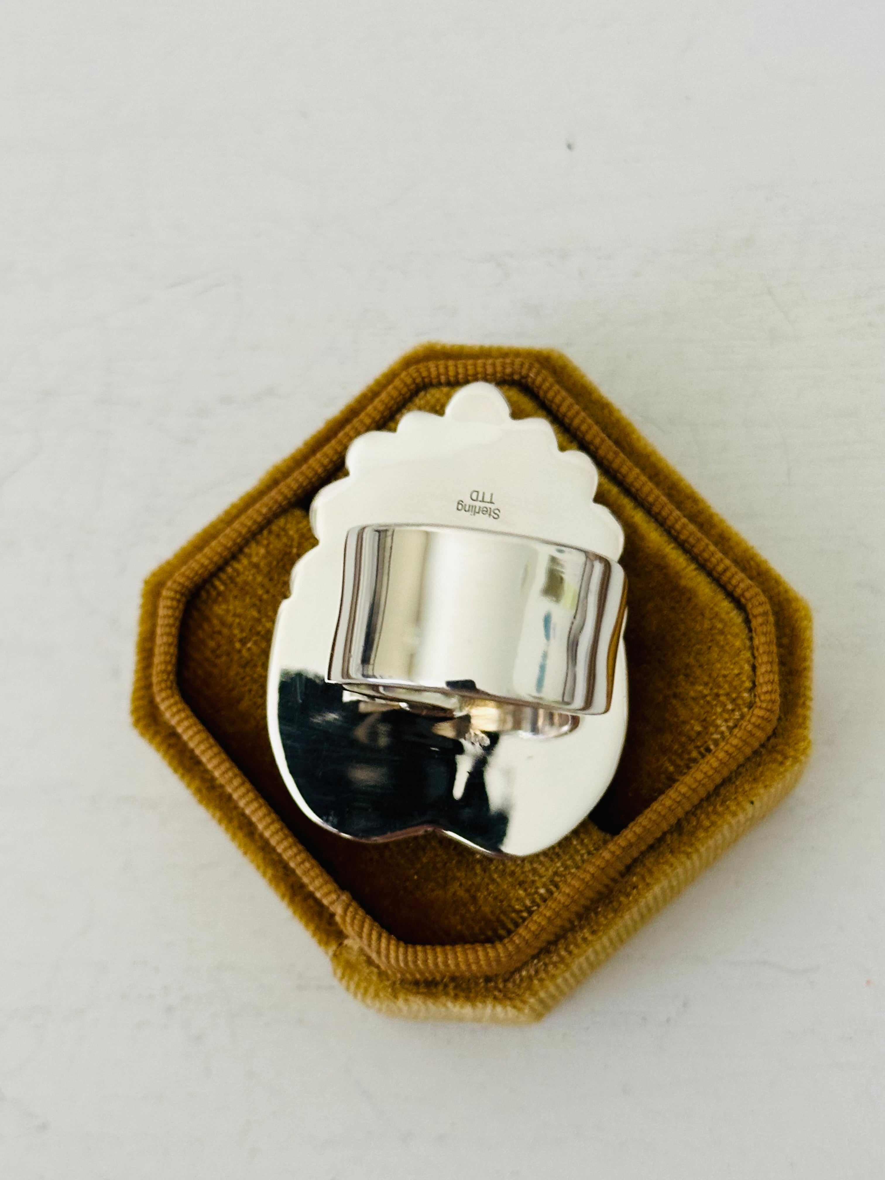 Southwest Handmade White Buffalo & Sterling Silver Adjustable Ring