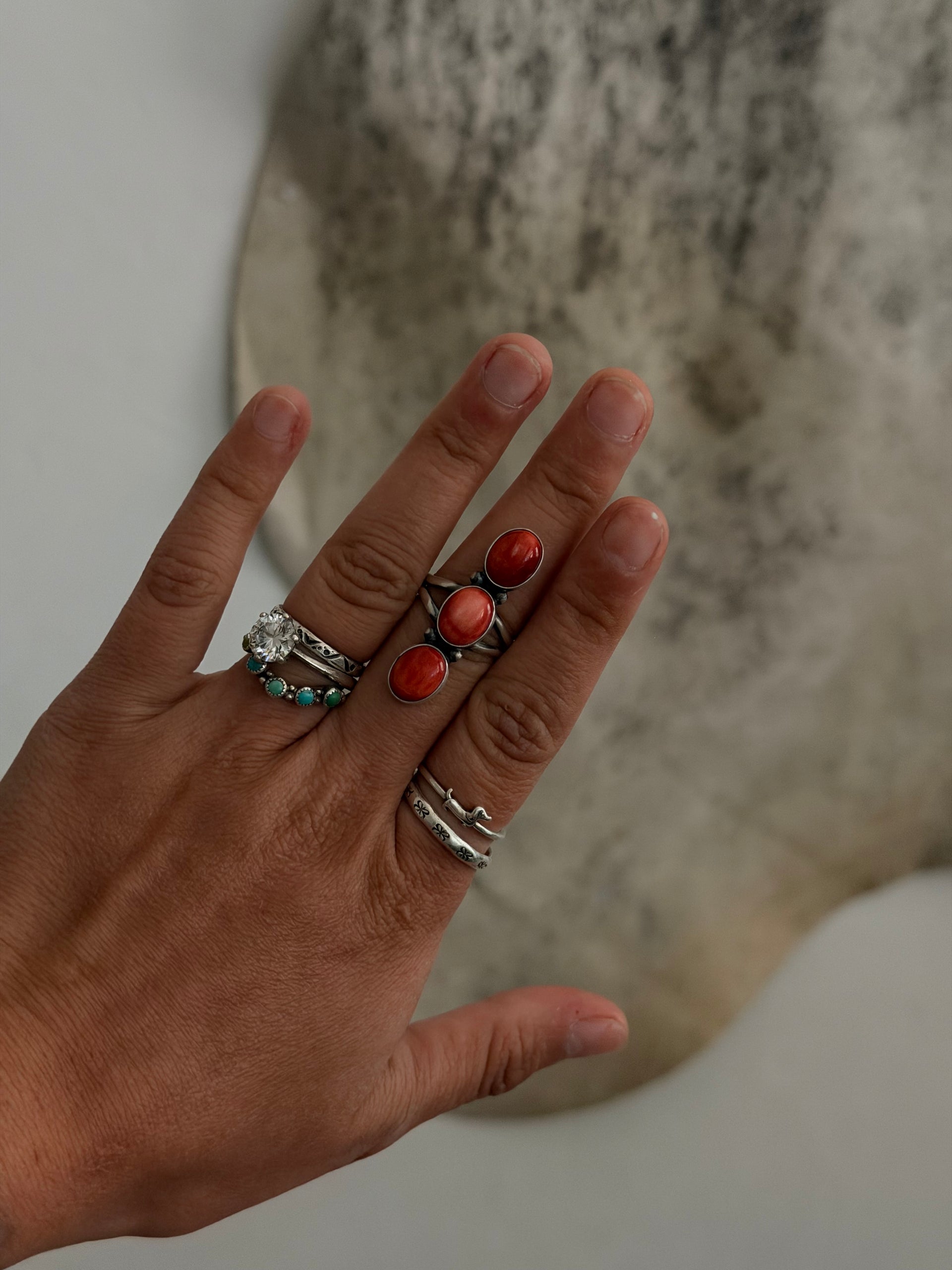 Dave Skeets Red Spiny Oyster & Sterling Silver Ring Size 7.5