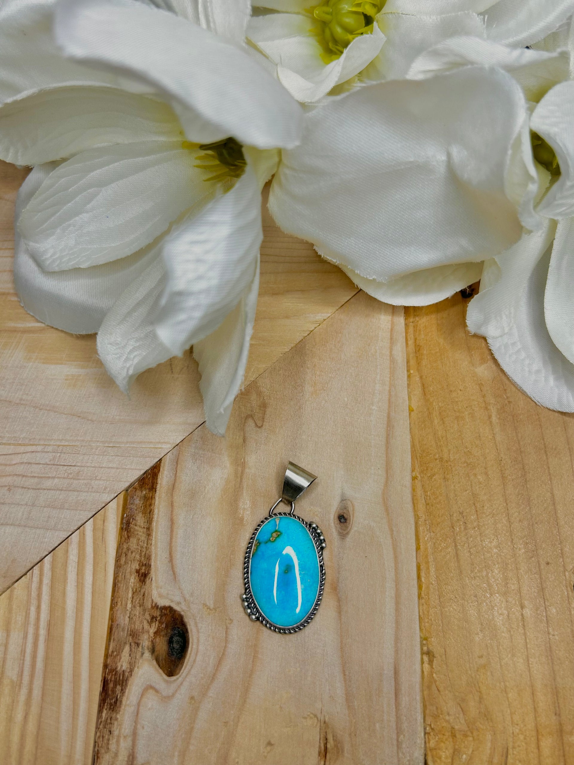 Navajo Made Sonoran Mountain Turquoise & Sterling Silver Pendant