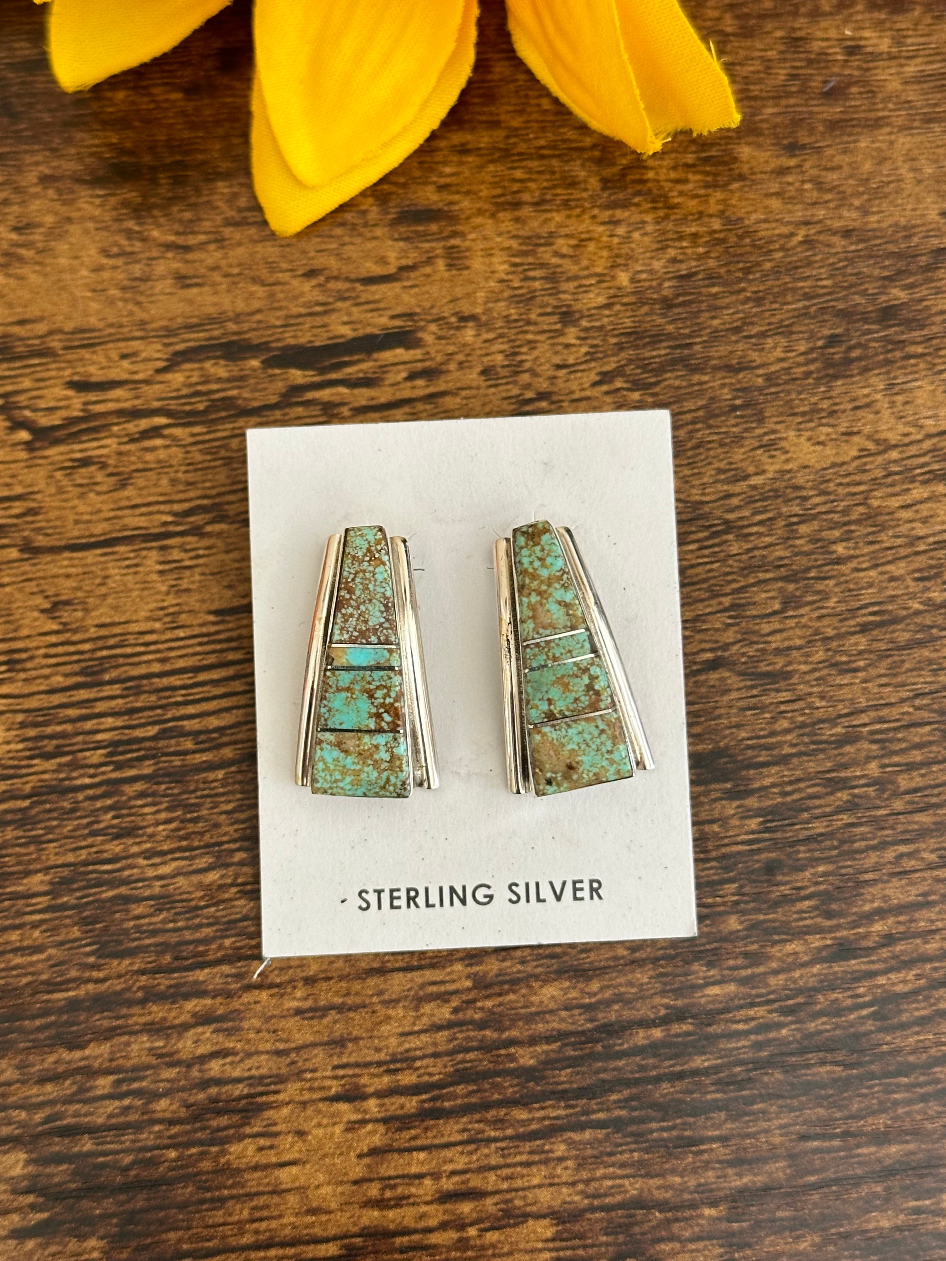 Steve Francisco #8 Turquoise & Sterling Silver Post Dangle Earrings