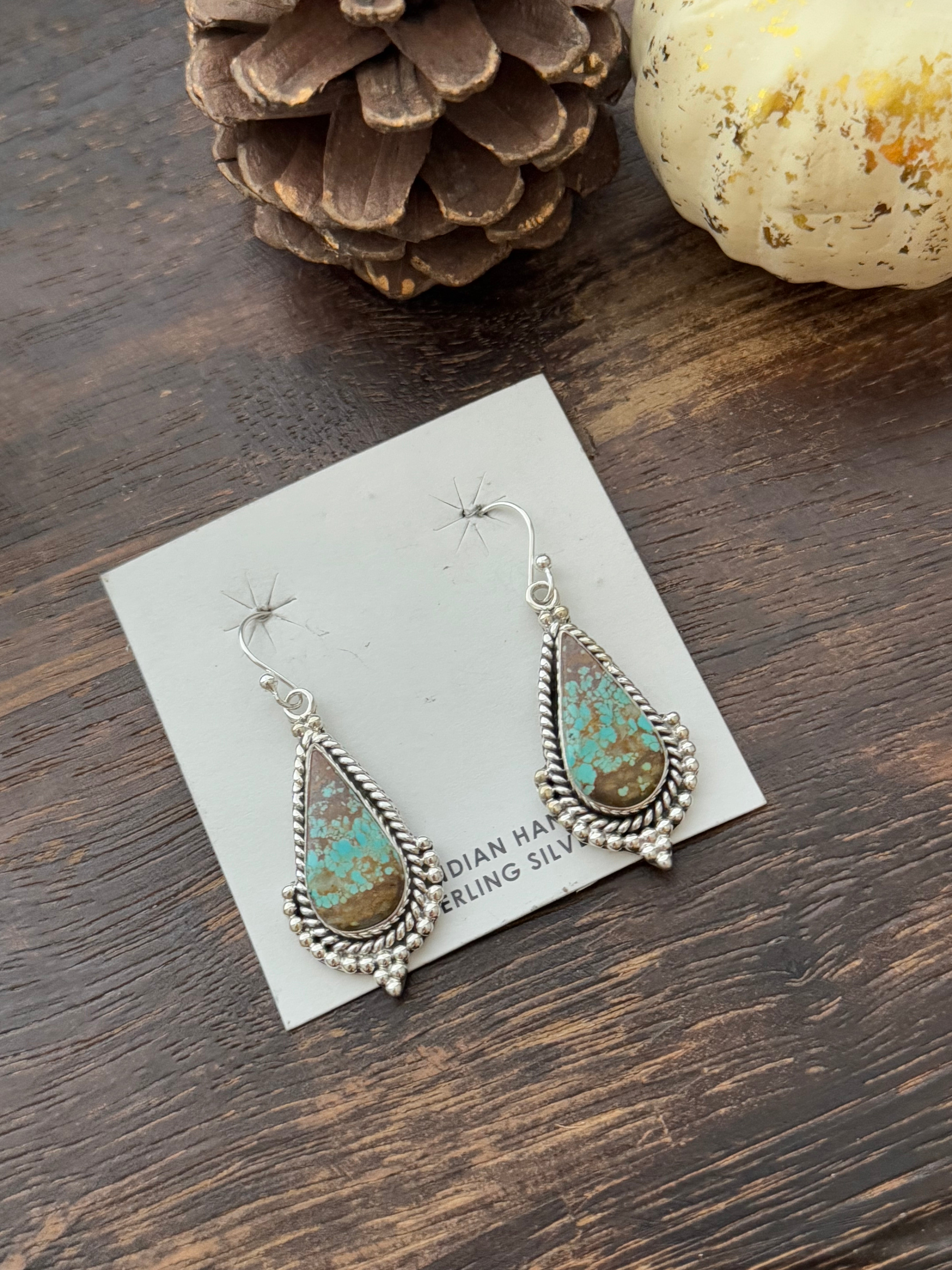 Southwest Handmade #8 Turquoise & Sterling Silver Dangle Earrings