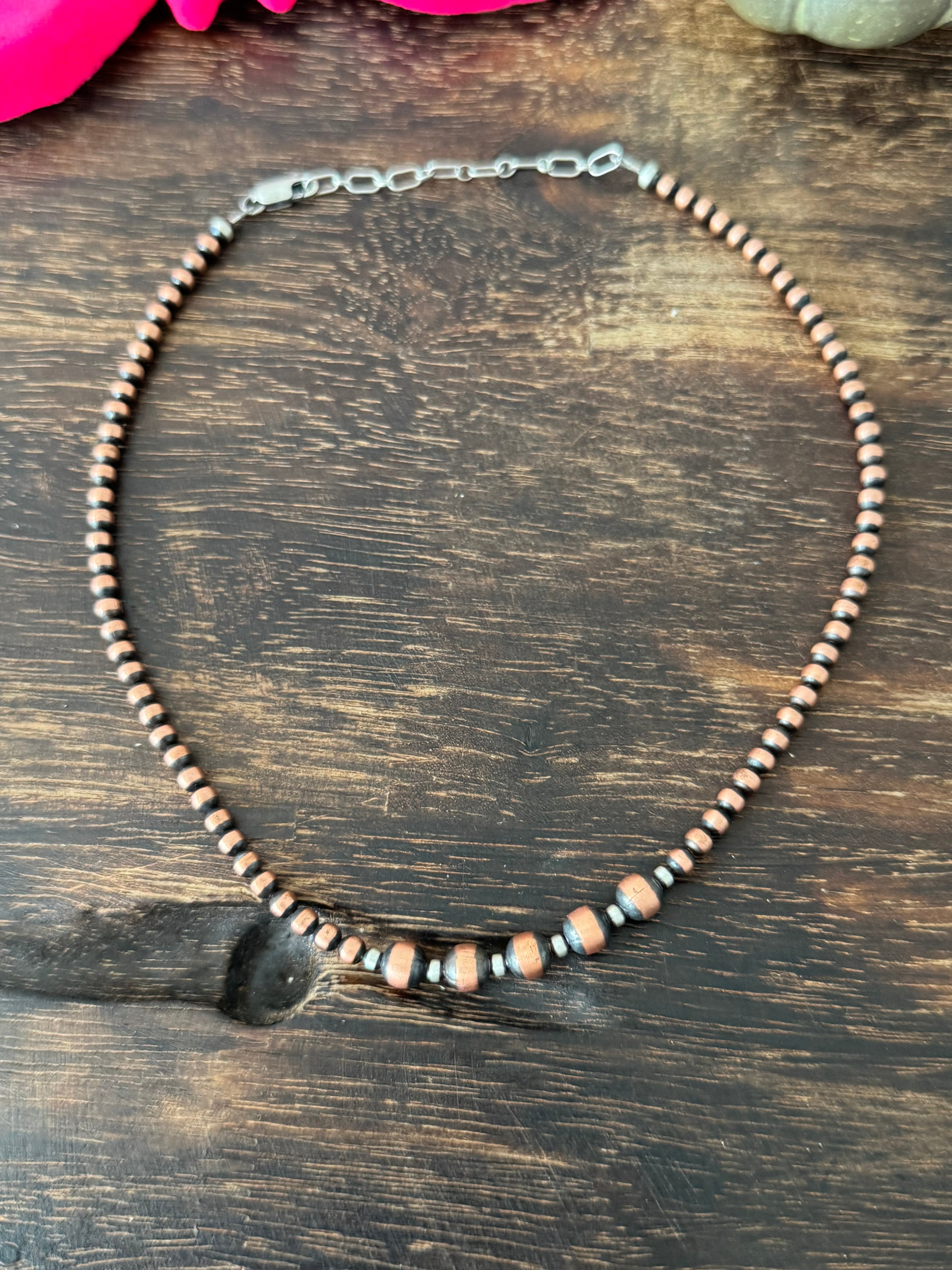 Navajo Strung Copper & Sterling Silver Graduated Beaded Necklace