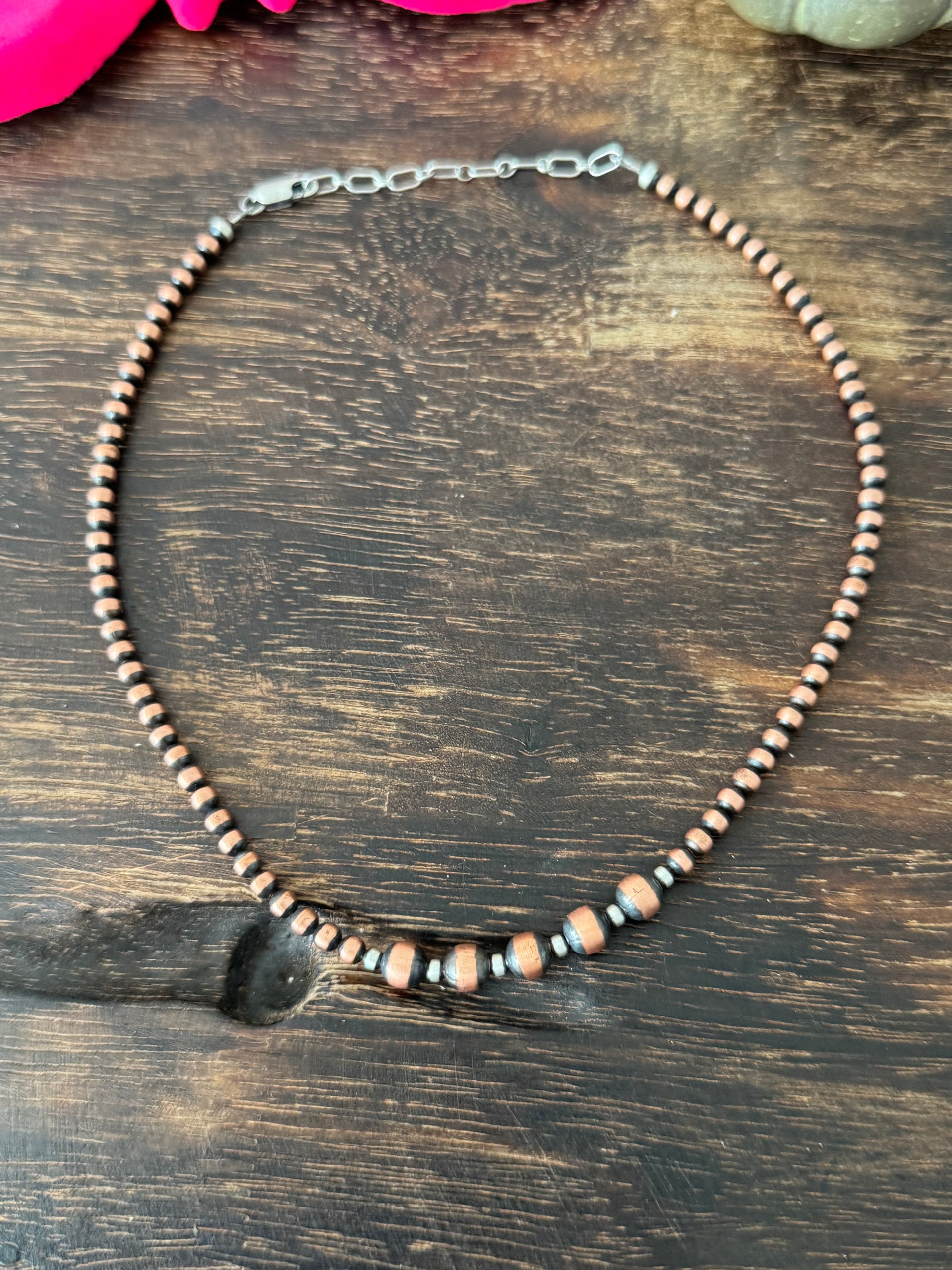 Navajo Strung Copper & Sterling Silver Graduated Beaded Necklace