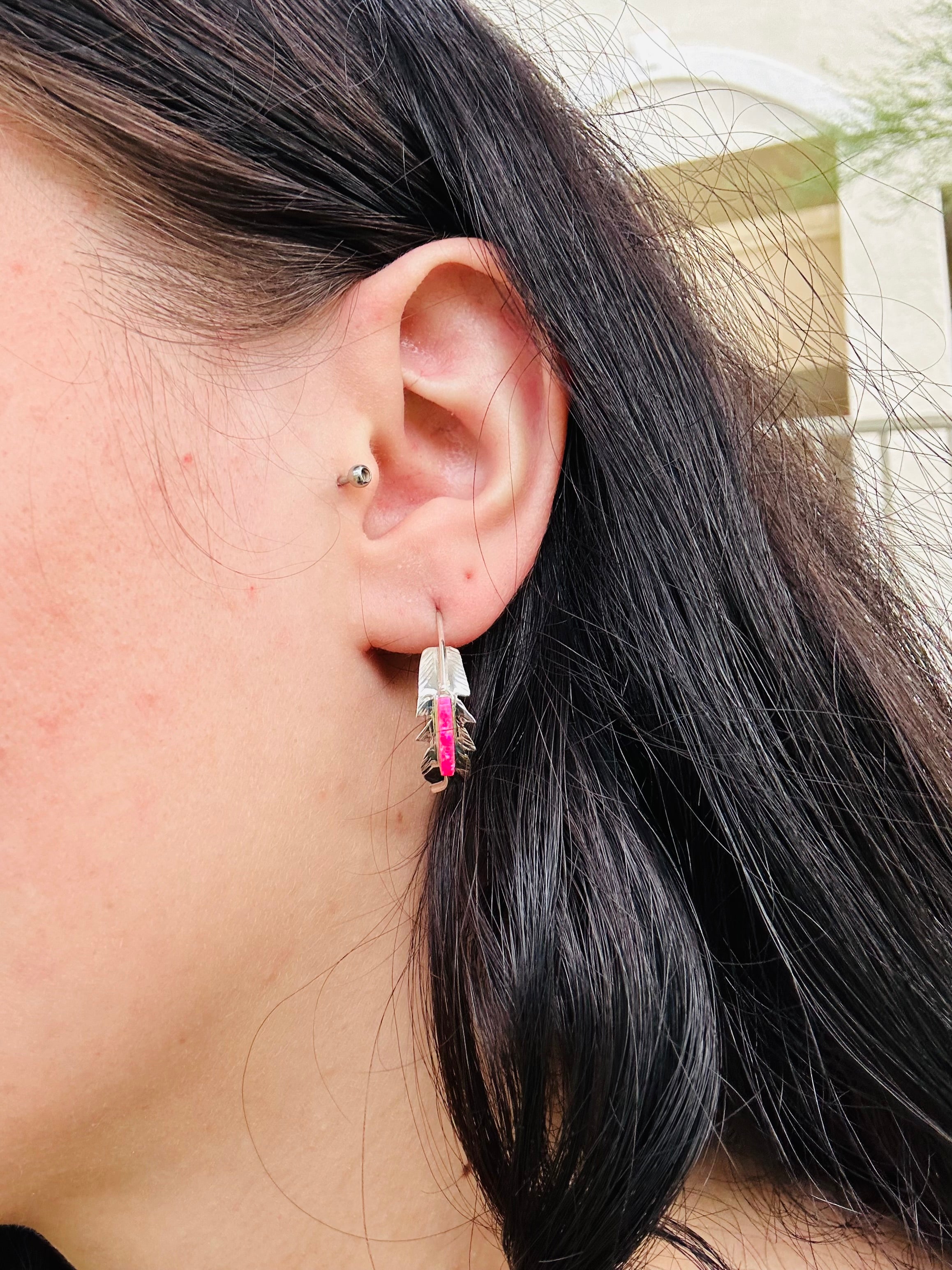 Navajo Made Pink Opal(Manmade) & Sterling Silver Post Earrings