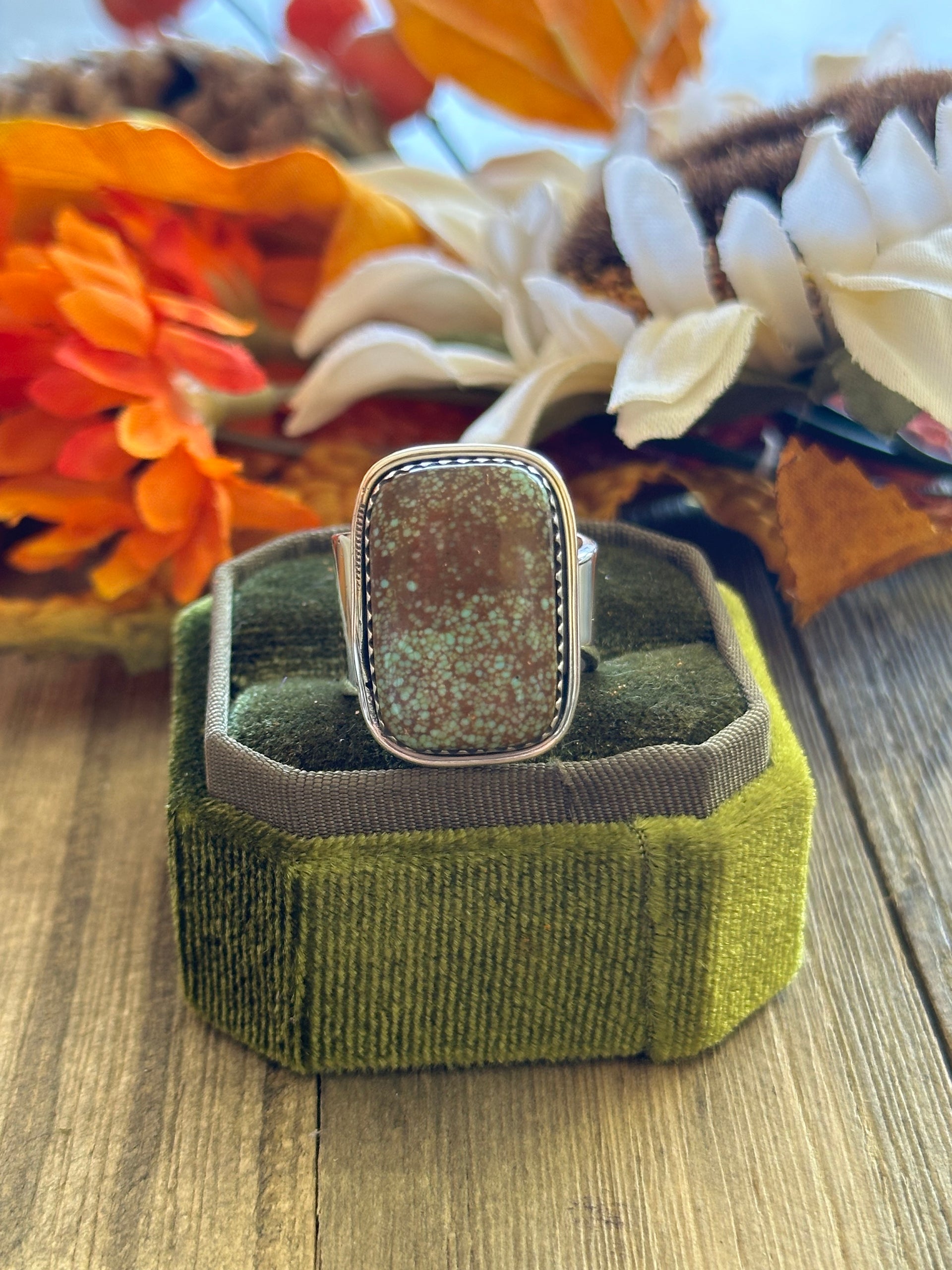 Southwest Handmade #8 Turquoise & Sterling Silver Adjustable Ring