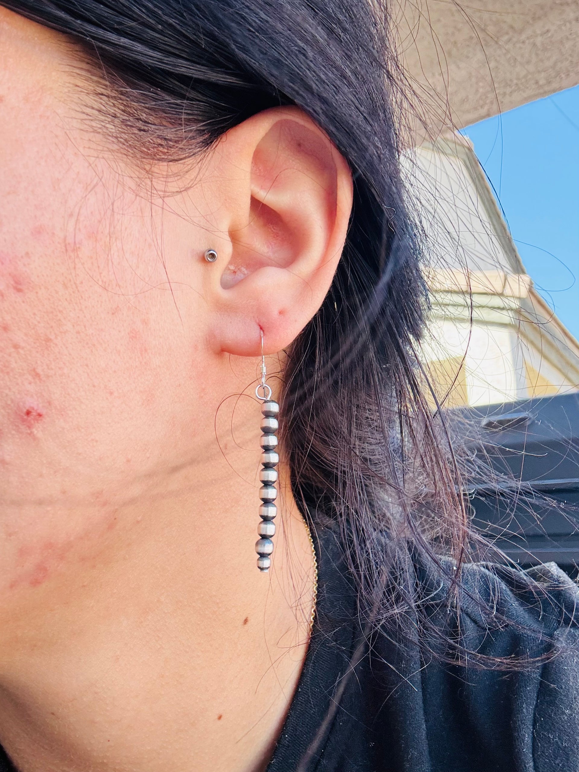 Navajo Strung Sterling Silver Pearls Dangle Earrings