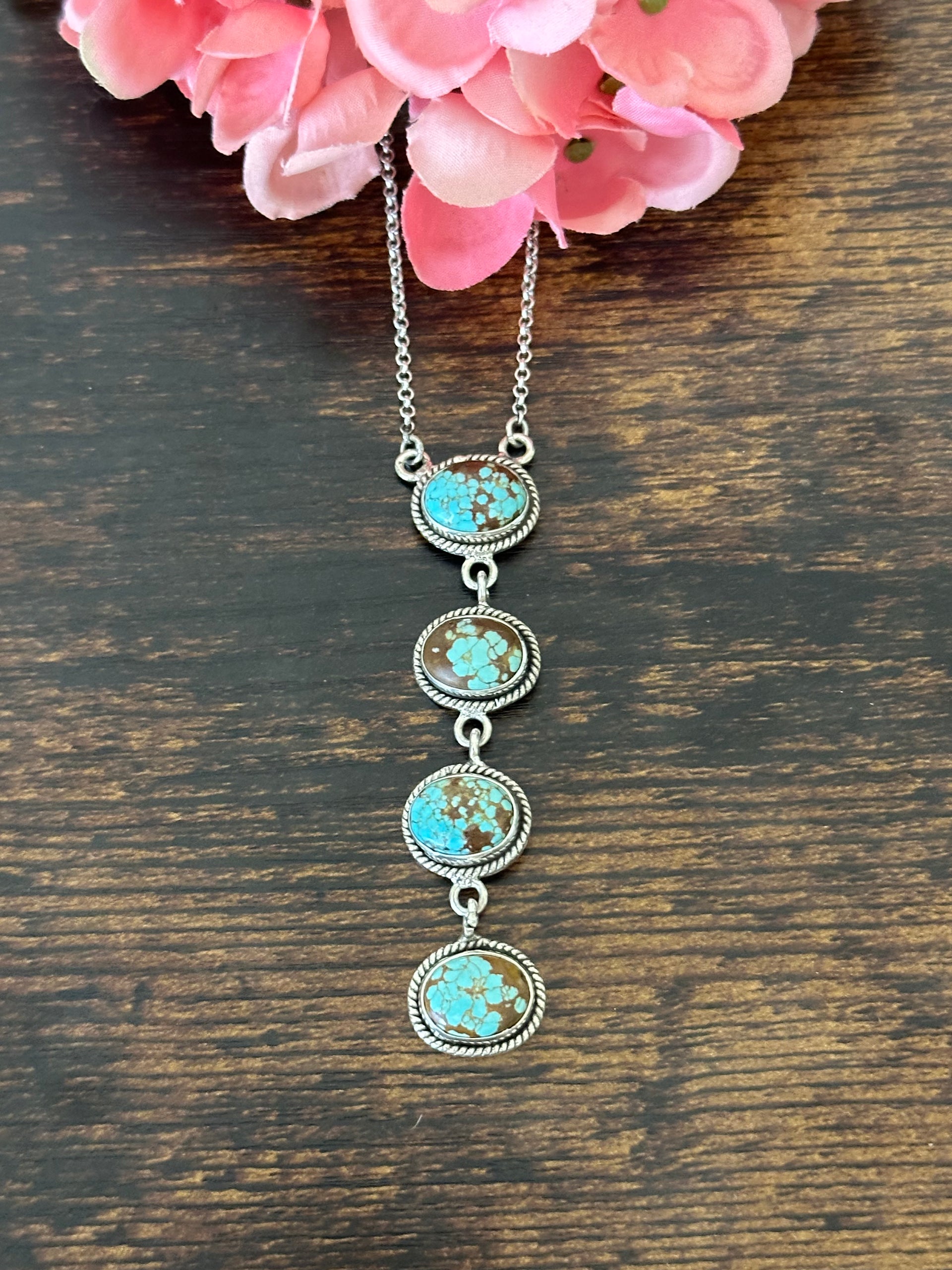 Southwest Handmade Number 8 Turquoise & Sterling Silver Lariat Necklace