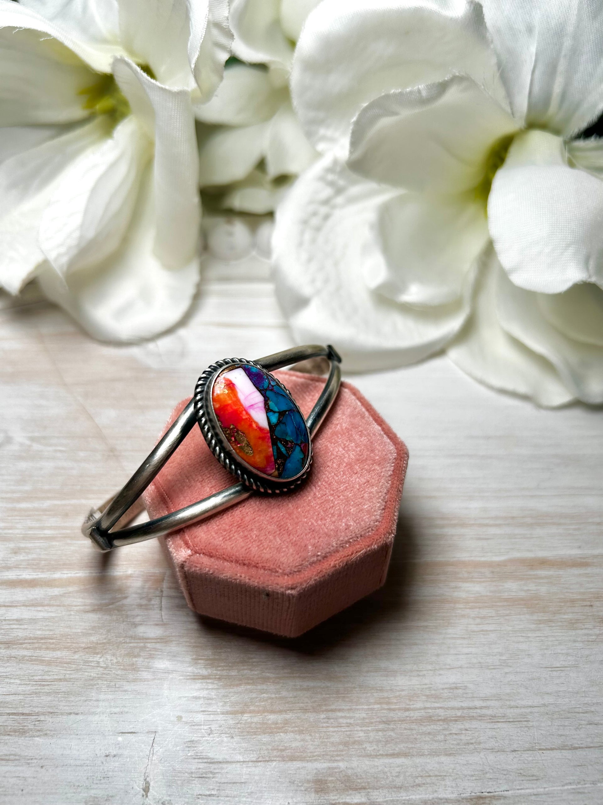 Navajo Made Mohave Turquoise & Sterling Silver Cuff Bracelet