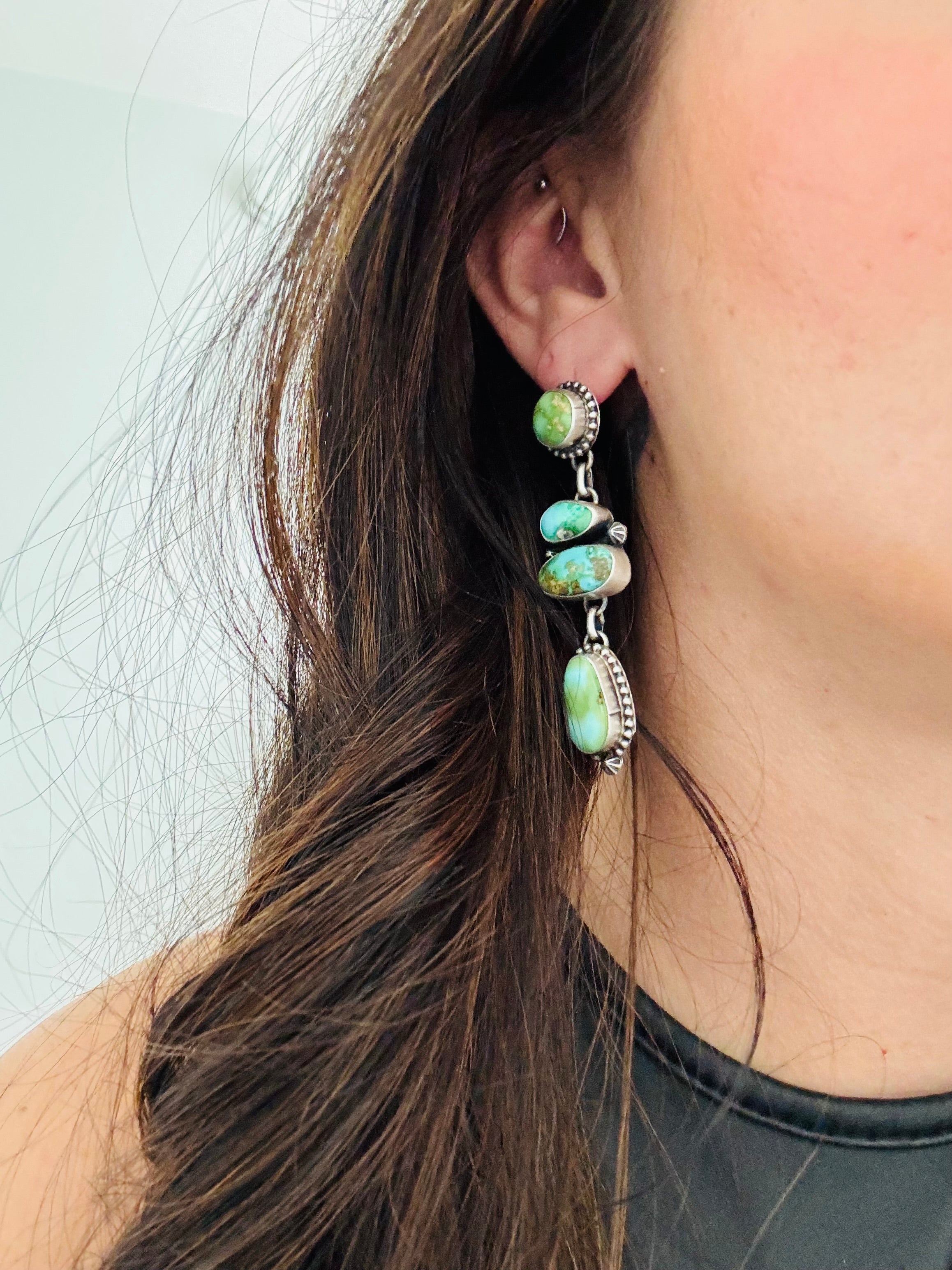 Lorenzo Juan Sonoran Mountain Turquoise & Sterling Silver Post Dangle Earrings