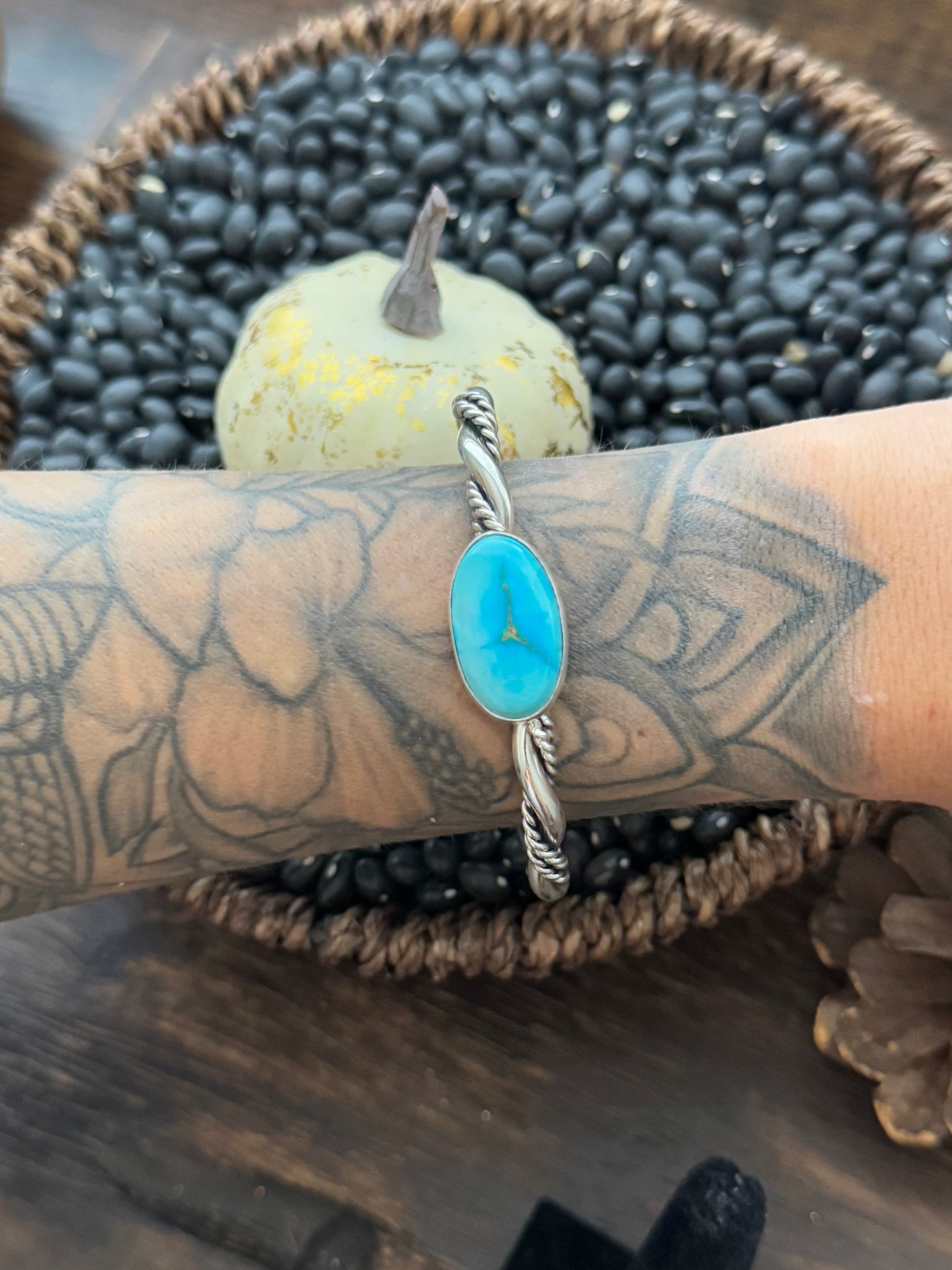 Navajo Made Sonoran Mountain Turquoise & Sterling Silver Cuff Bracelet