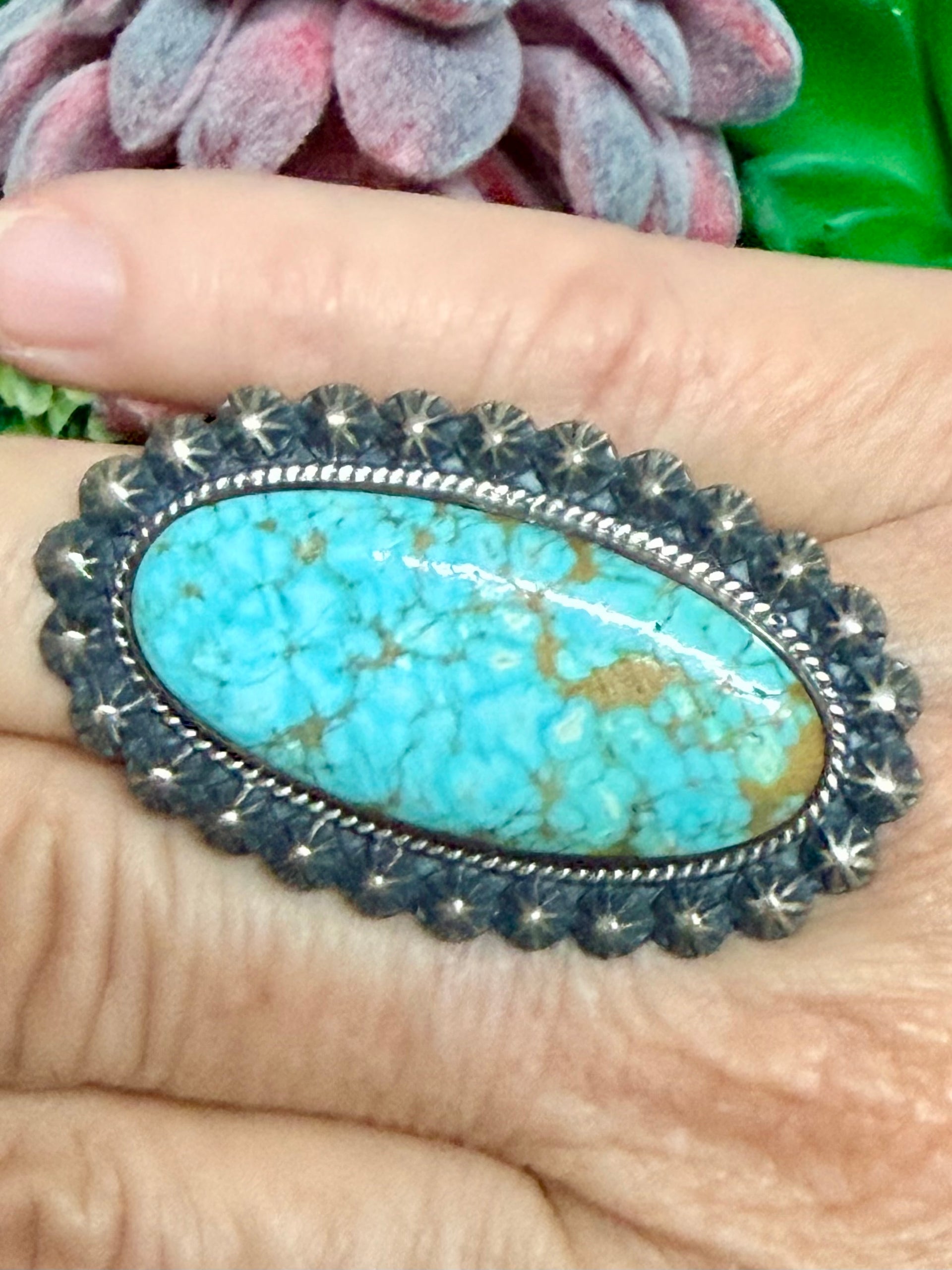 Southwest Handmade #8 Turquoise & Sterling Silver Ring Size 10