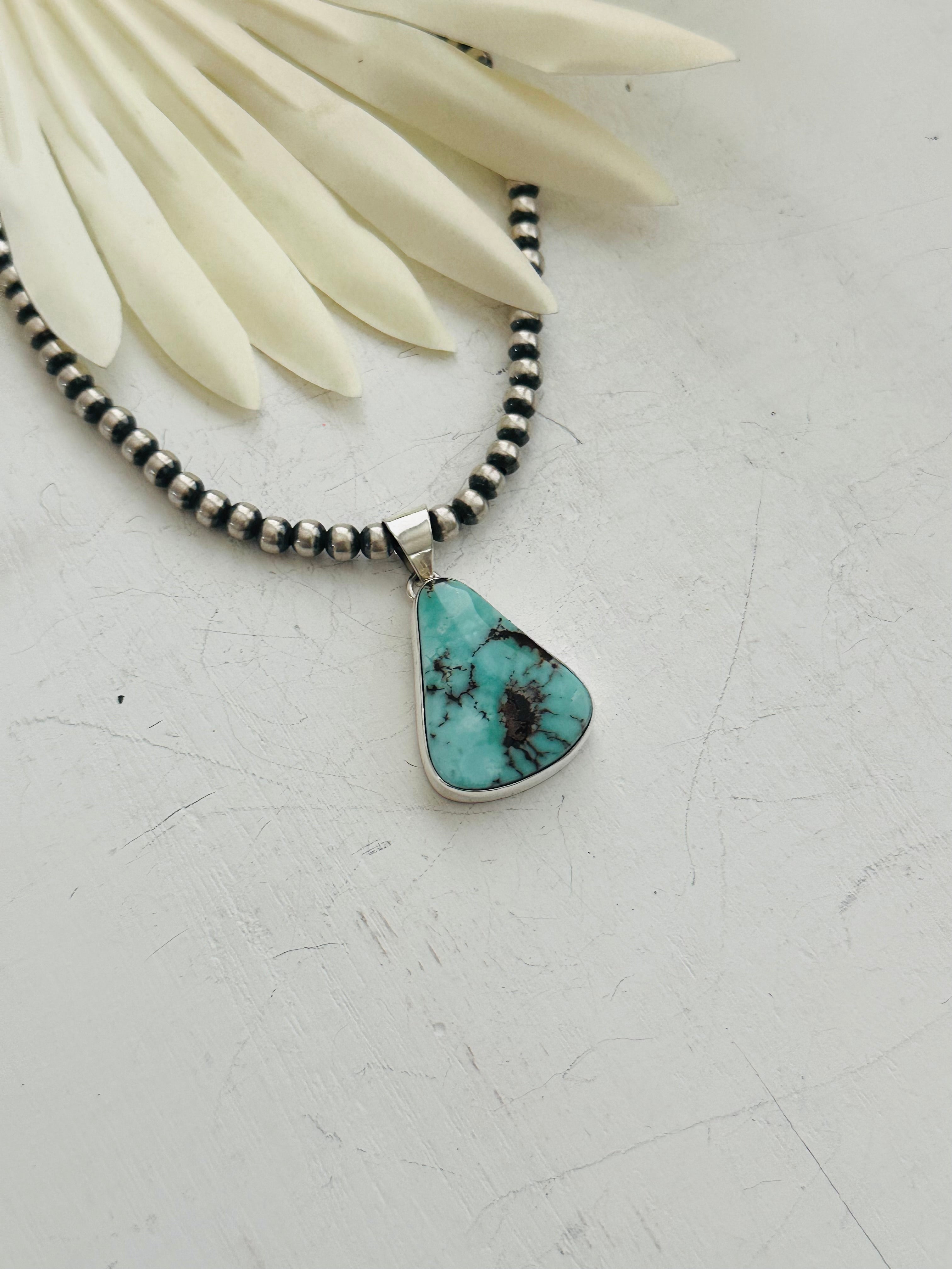 Navajo Made Dry Creek Turquoise & Sterling Silver Pendant