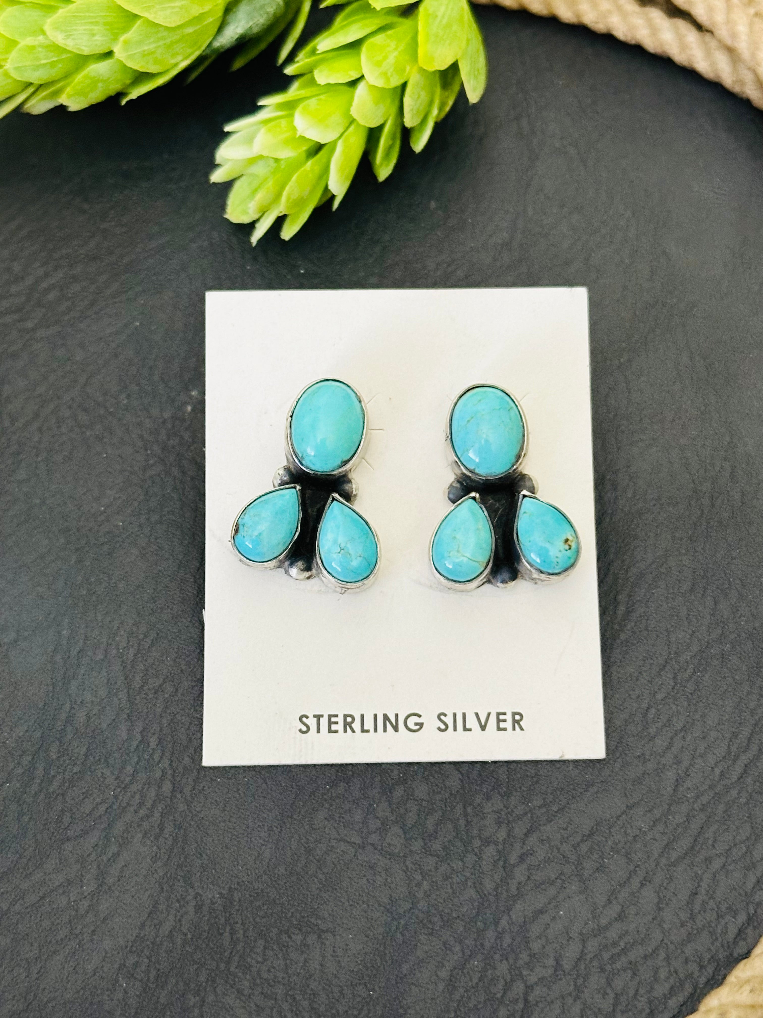 Elouise Kee Kingman Turquoise & Sterling Silver Post Earrings