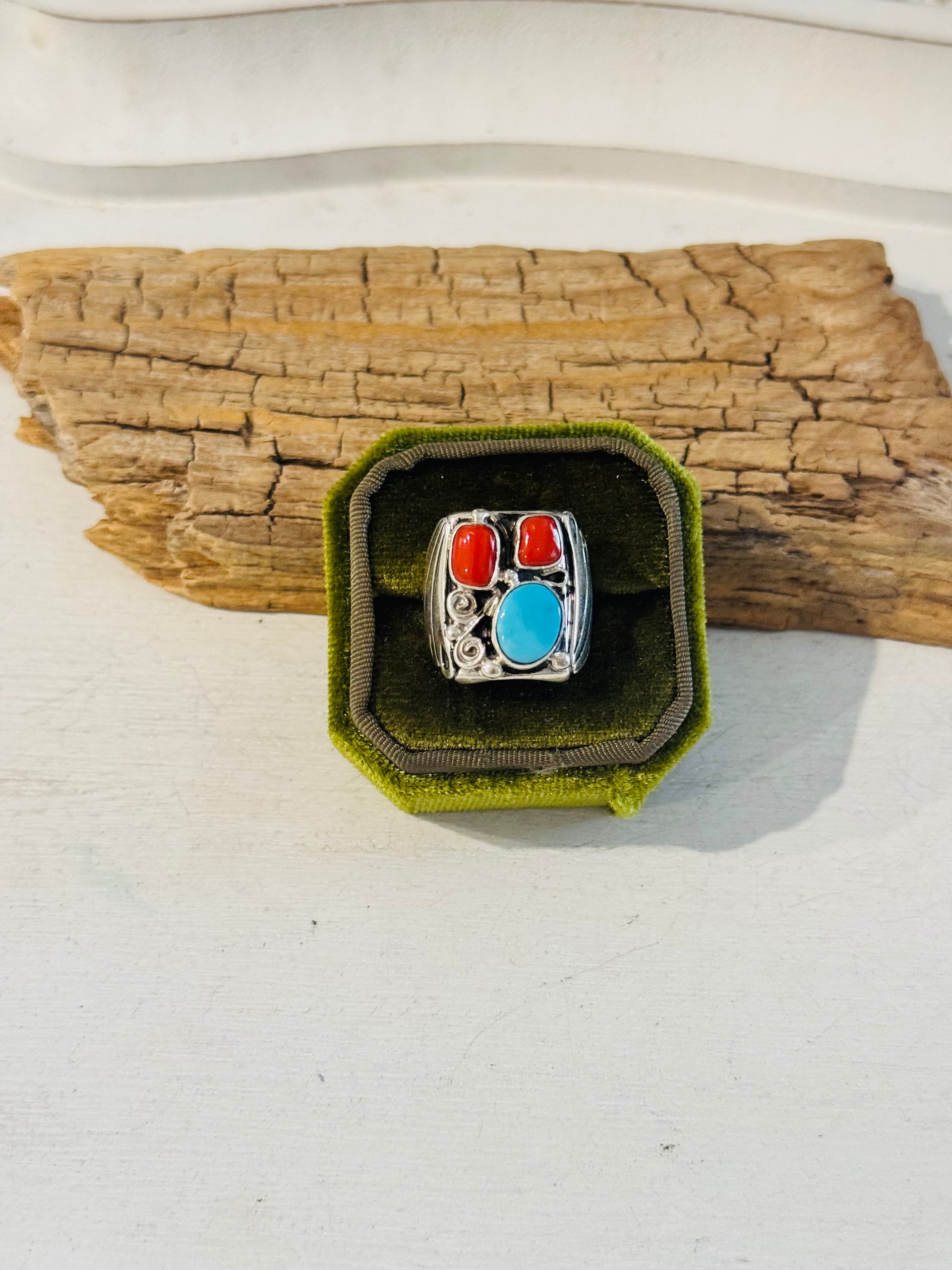 Navajo Made Multi Stone & Sterling Silver Ring Size 7.5