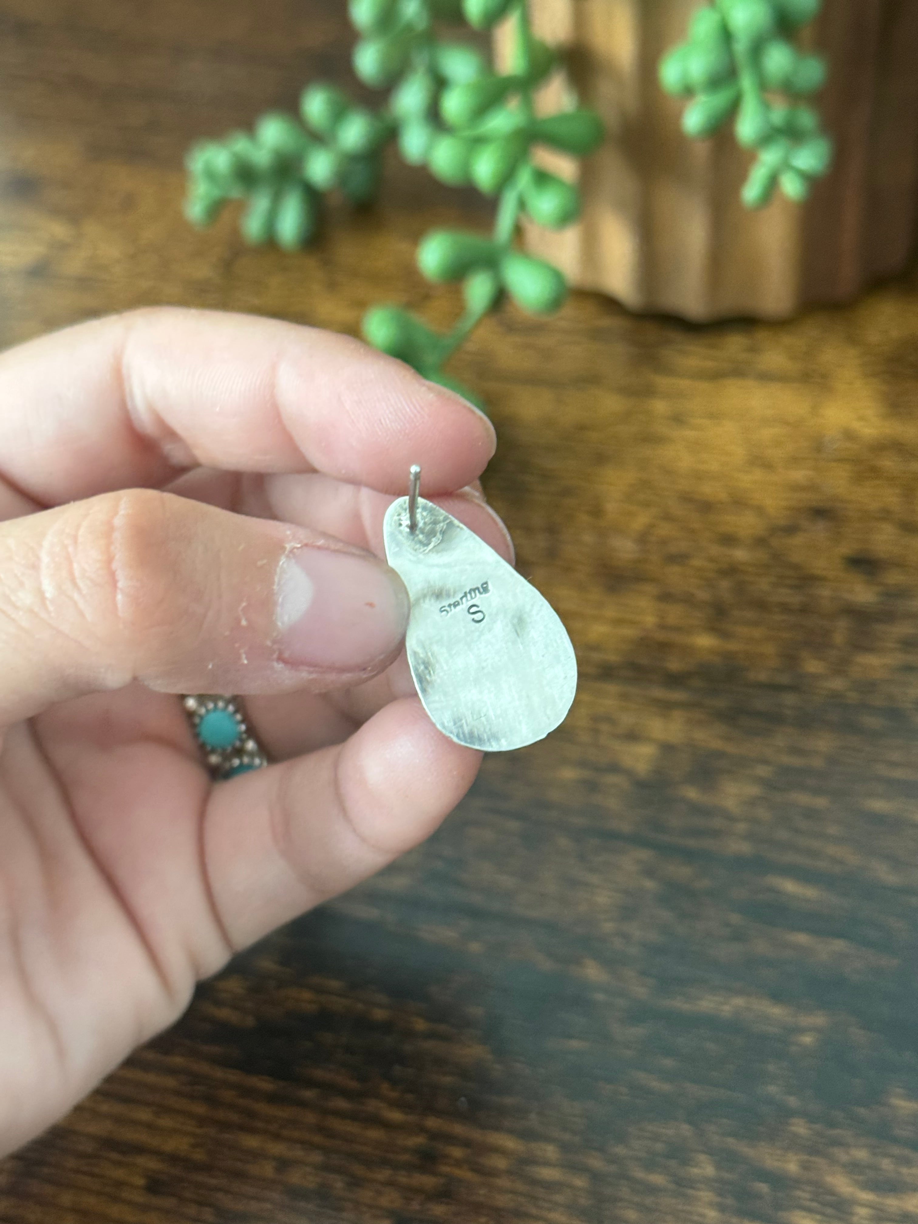 Navajo Made Boulder Turquoise & Sterling Silver Post Earrings