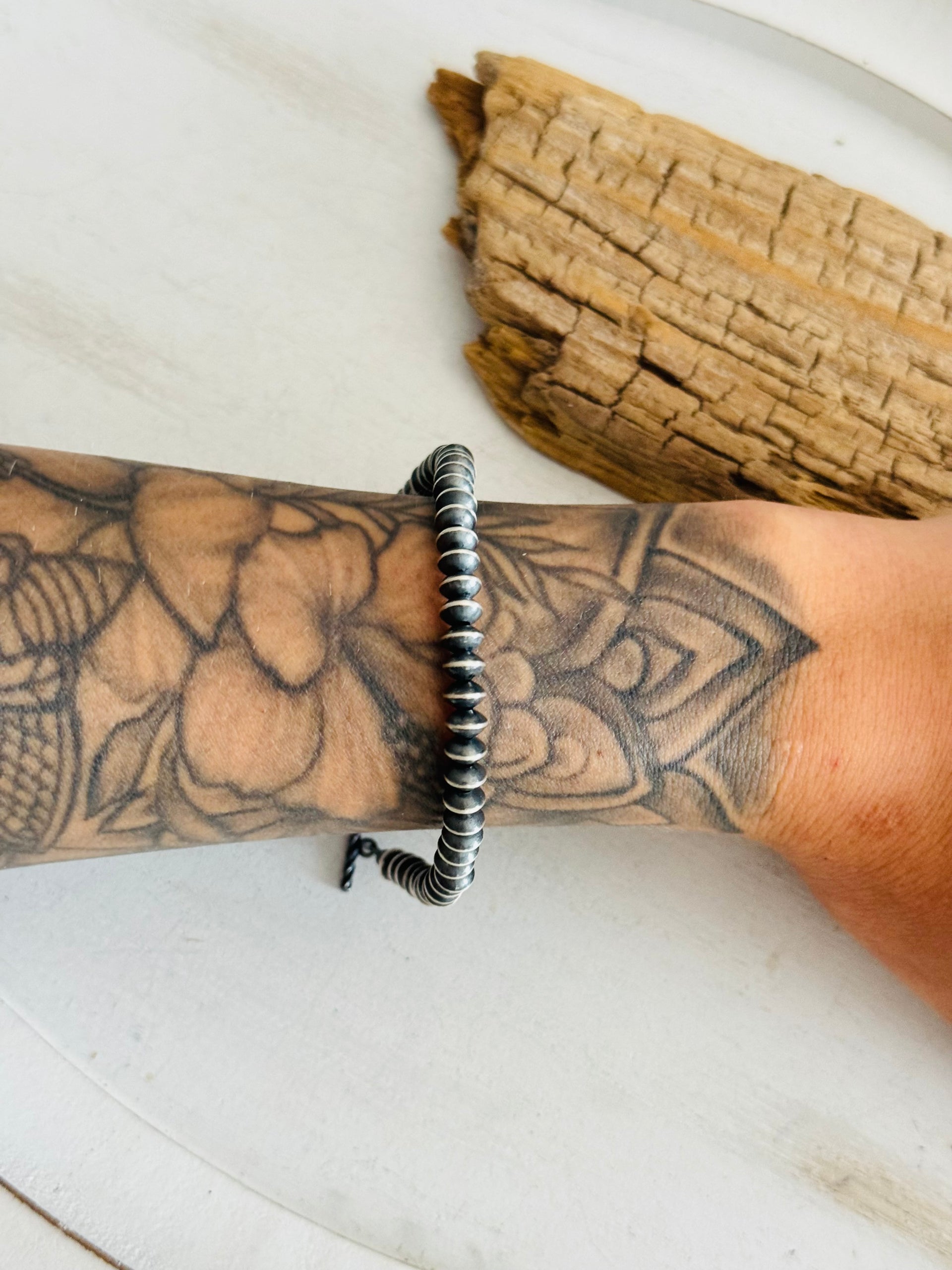 Navajo Strung 6MM Saucer Sterling Silver Pearl Beaded Bracelet