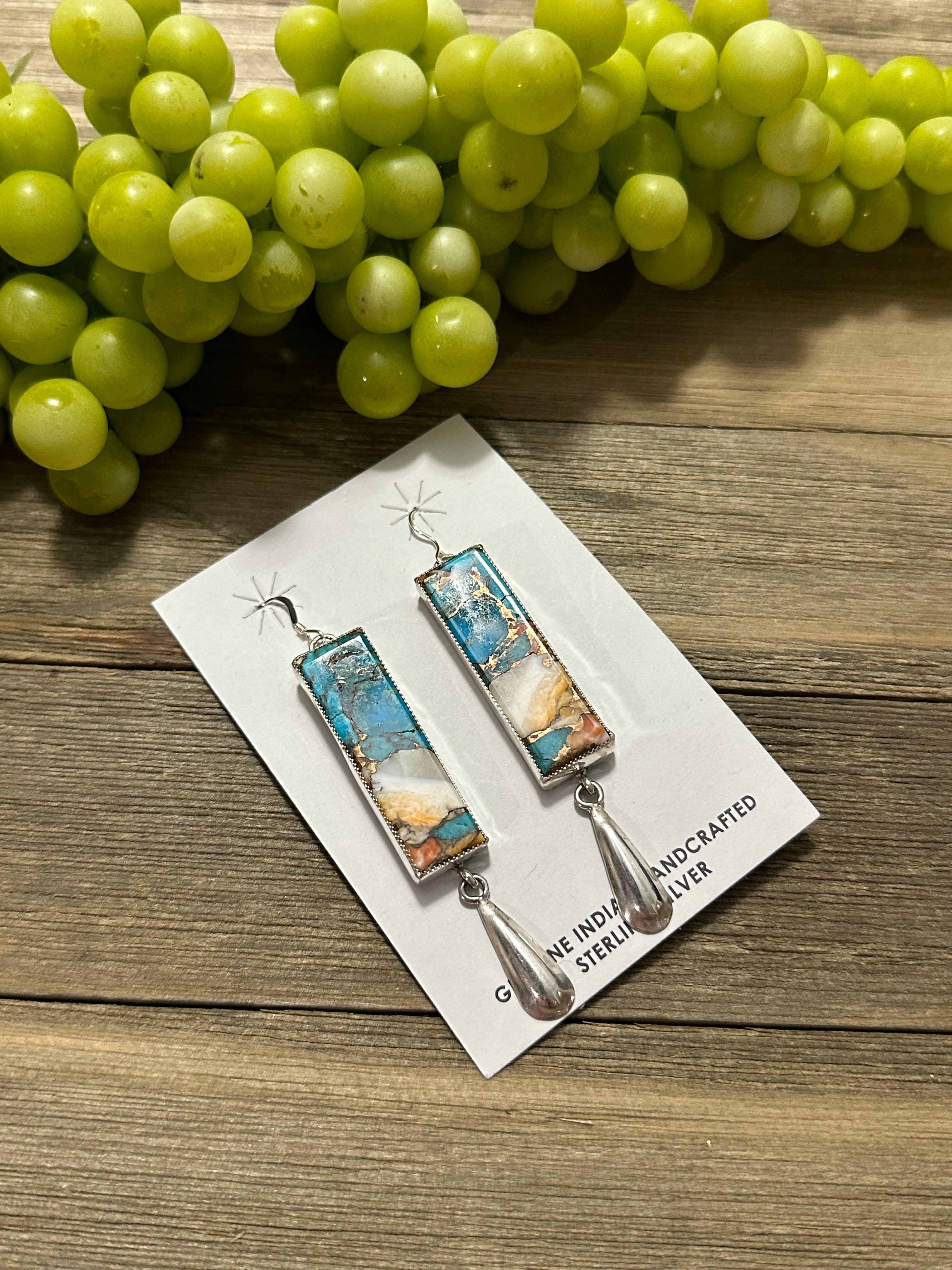 Navajo Made Mohave Turquoise & Sterling Silver Dangle Earrings