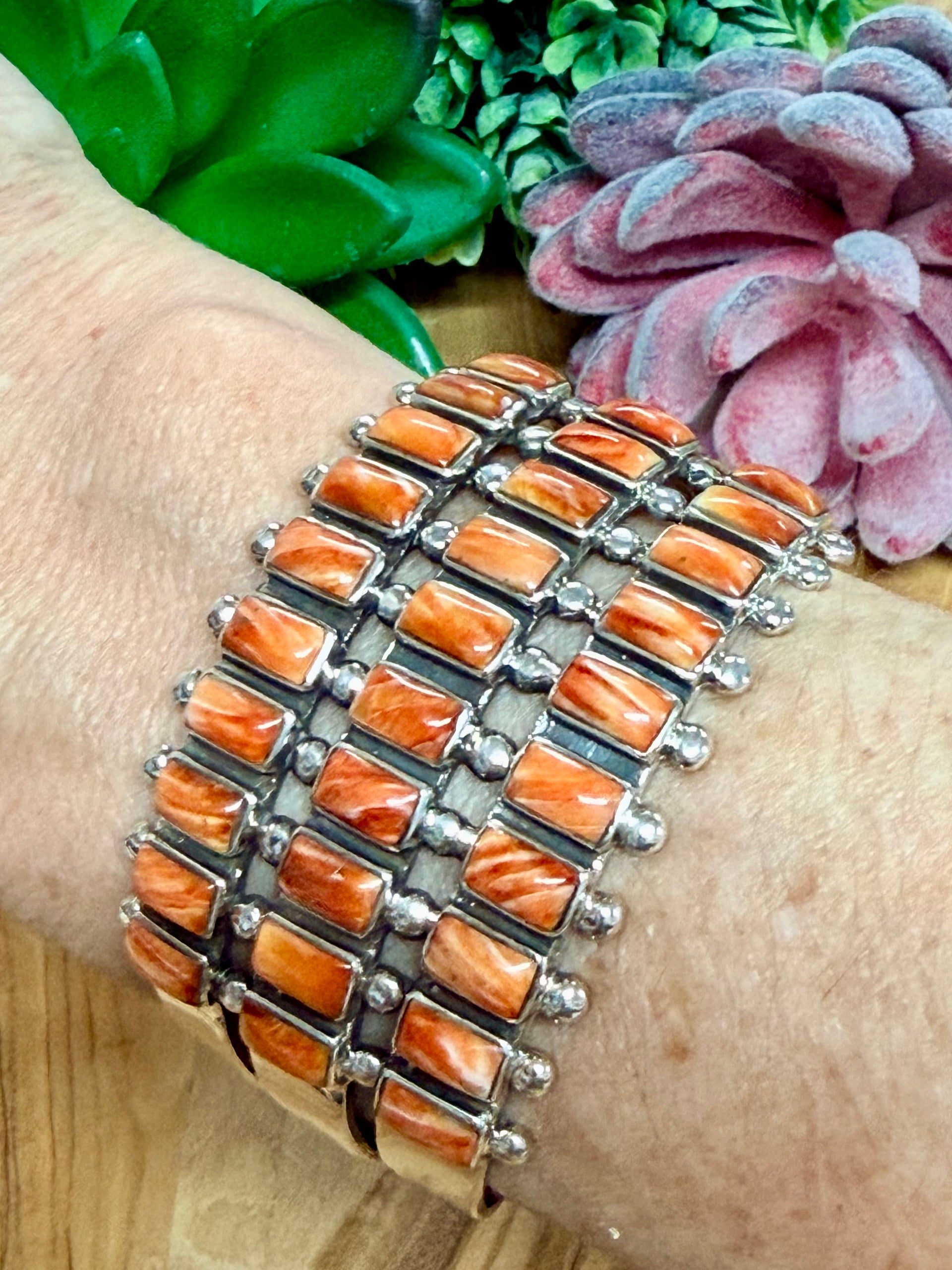 Southwest Handmade Spiny Oyster & Sterling Silver Cuff Bracelet